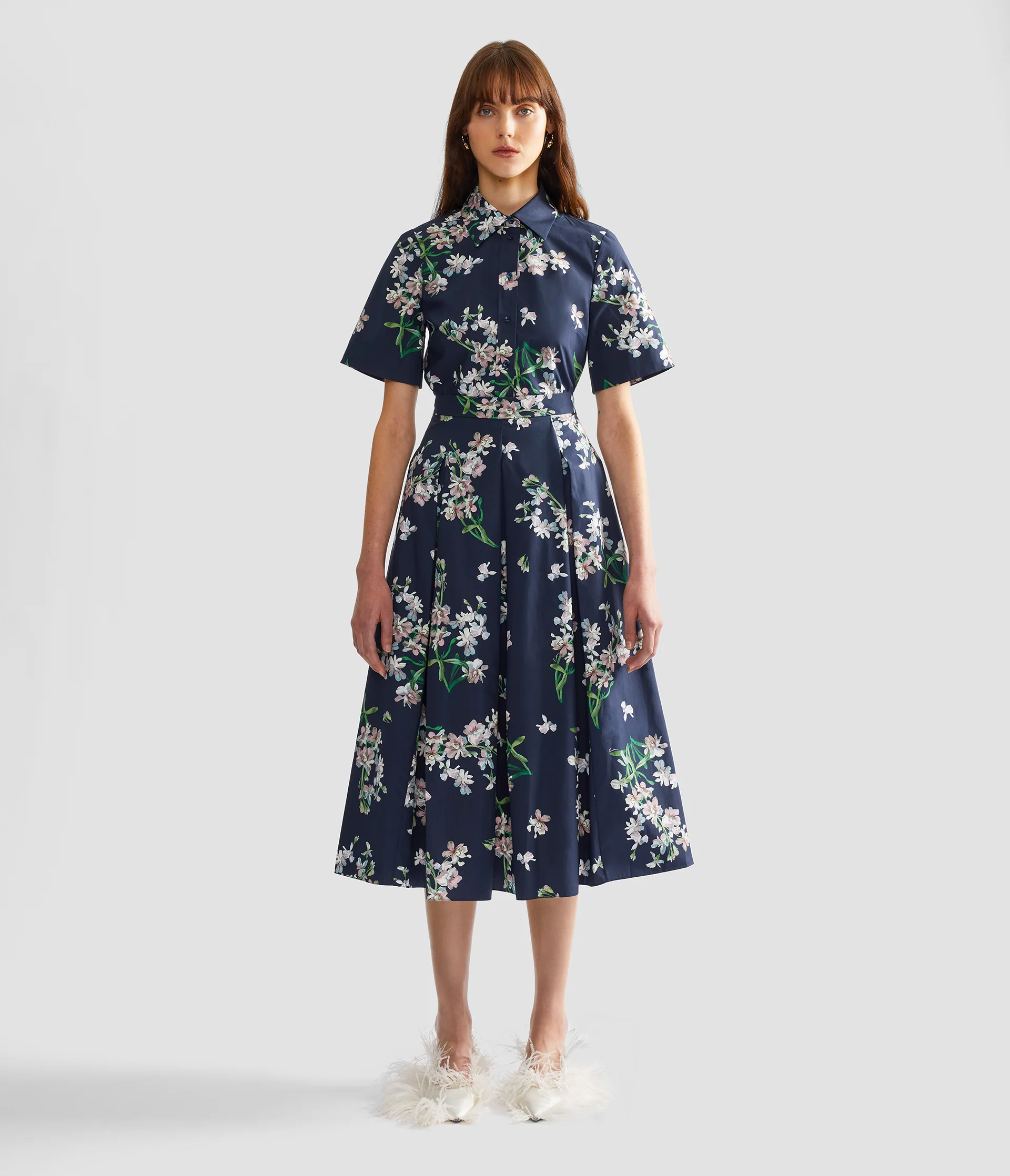 Floral Cotton Midi Pleated Skirt - Image 4