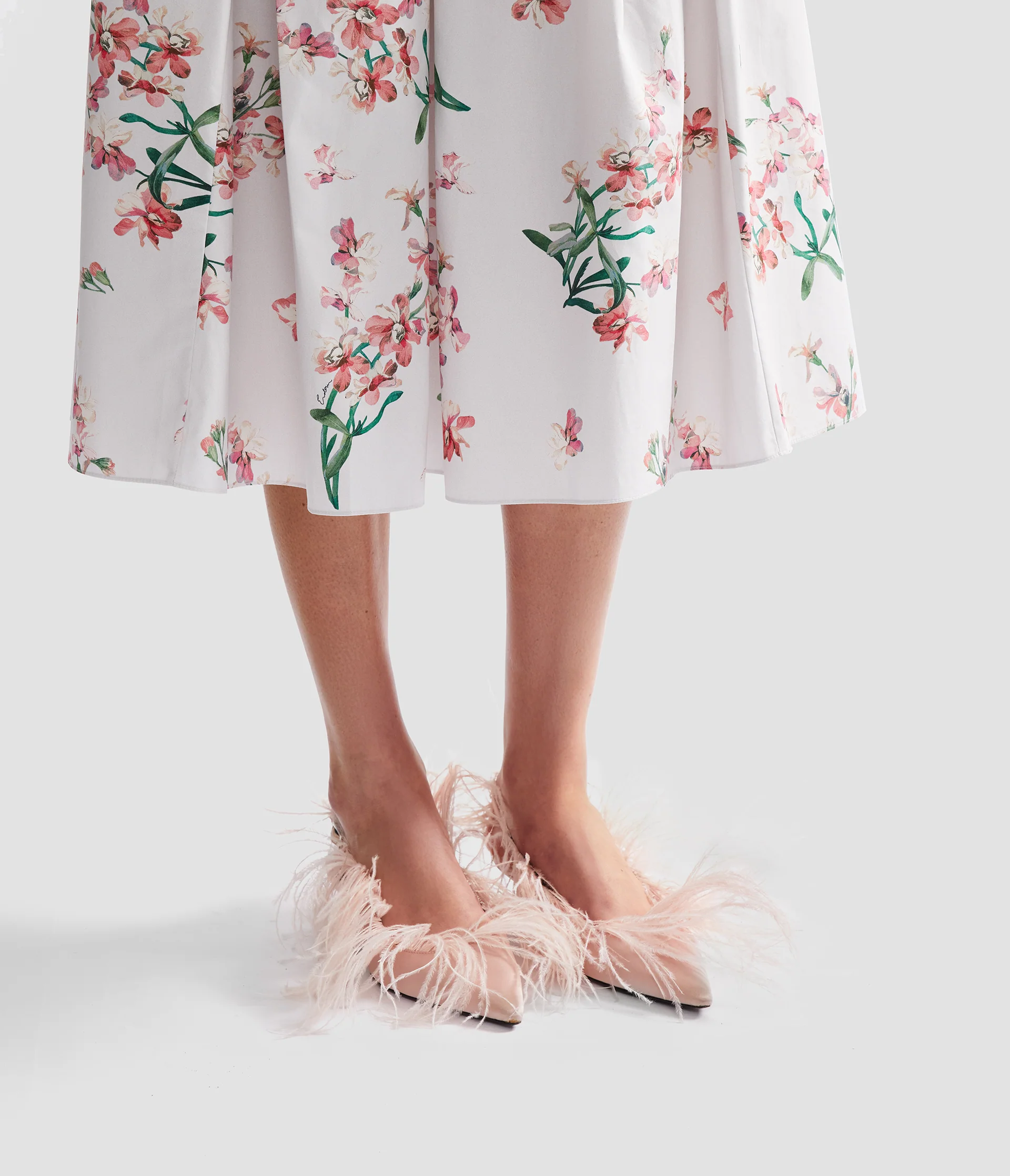 Floral Cotton Midi Pleated Skirt - Image 4