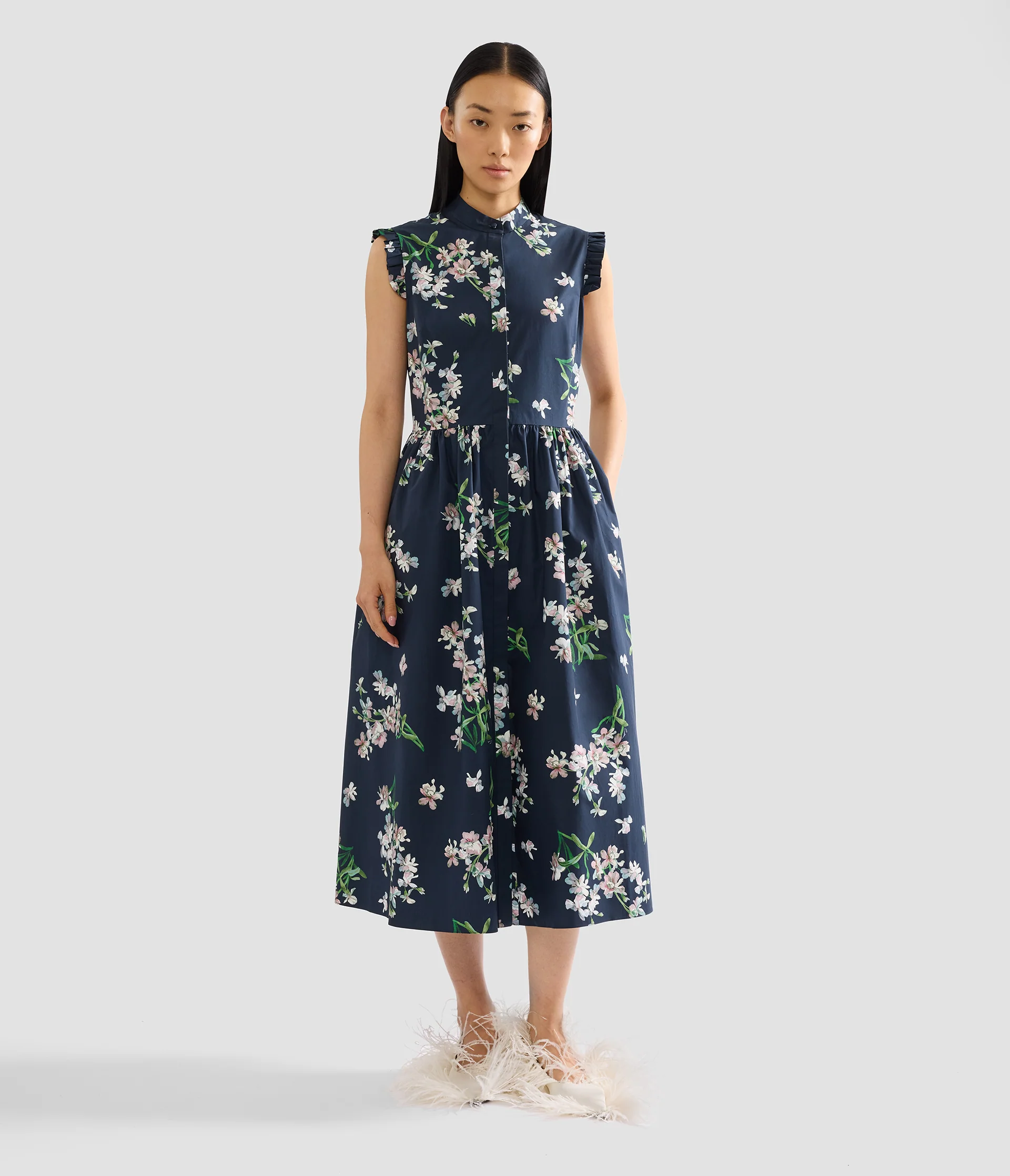 Floral Cotton Sleeveless Midi Dress - Image 2