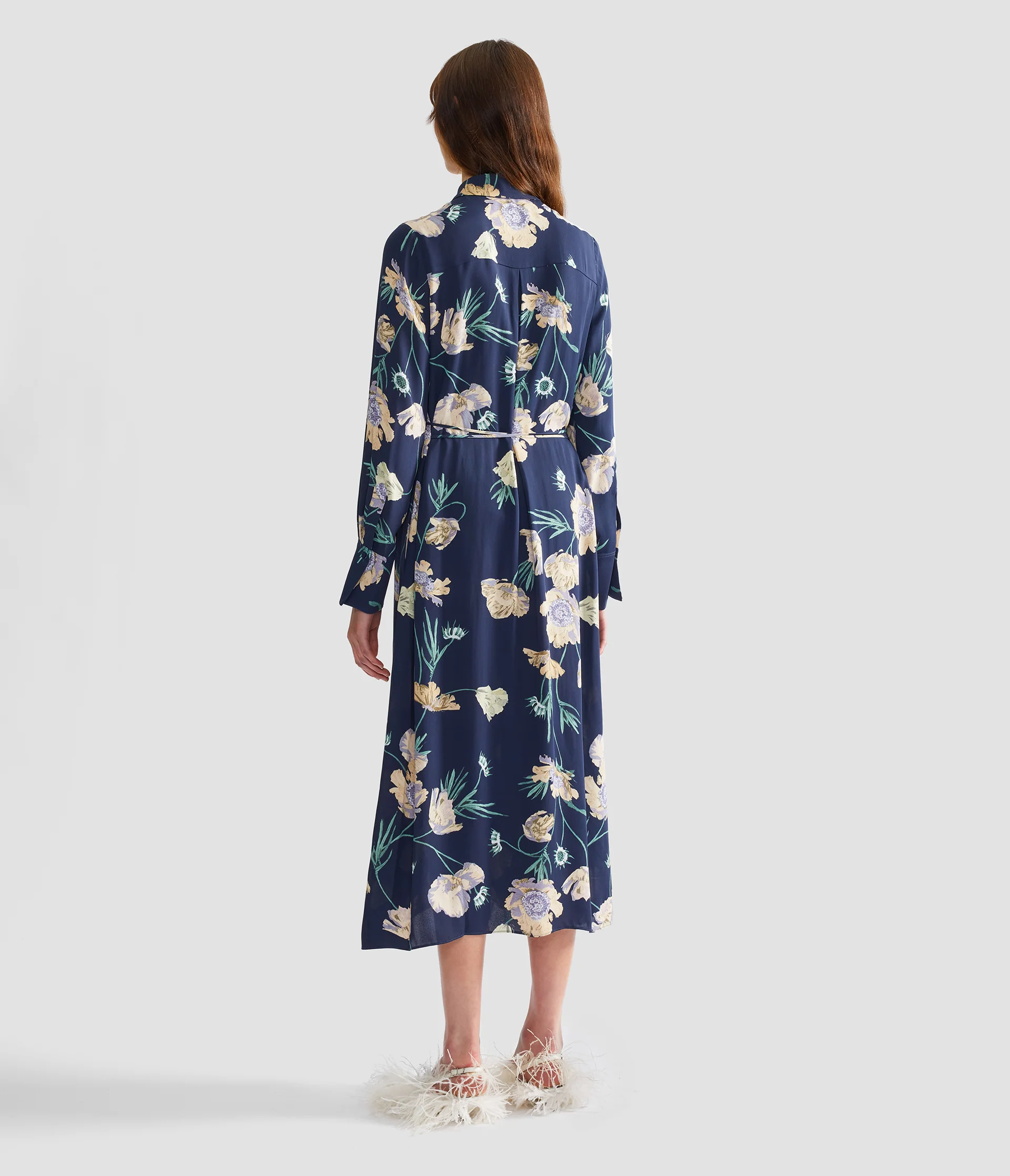 Floral Crepe Long Sleeve Midi Shirt Dress - Image 3