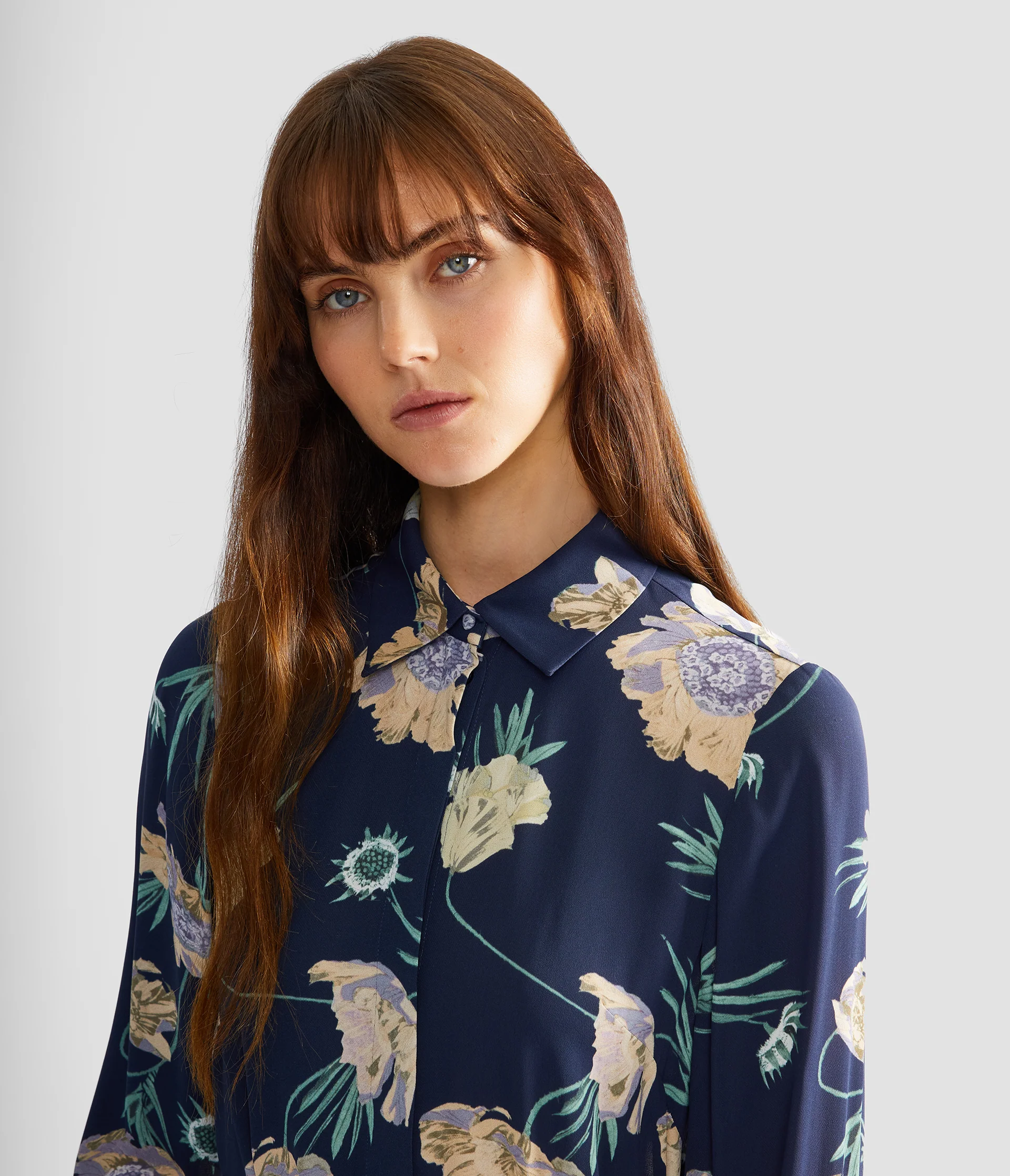 Floral Crepe Long Sleeve Midi Shirt Dress - Image 5