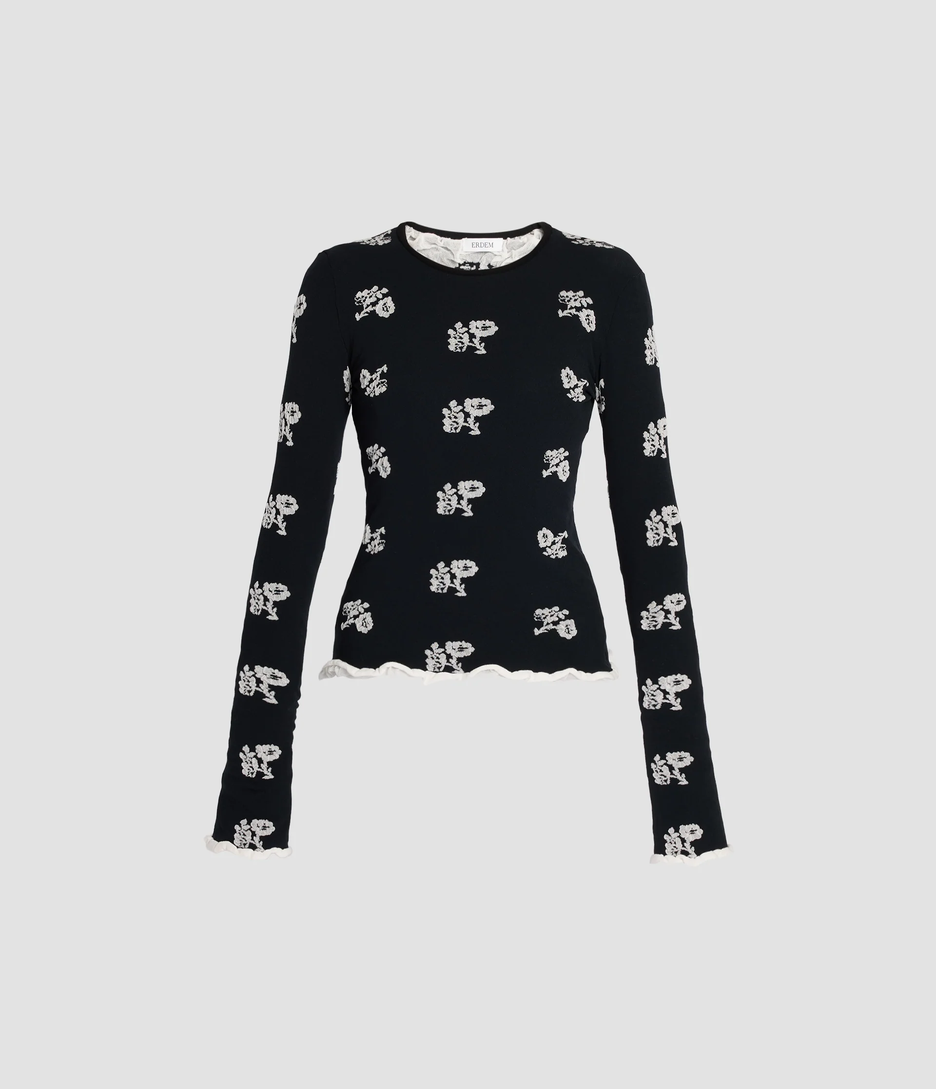 Floral Jacquard Long Sleeve Knit Top