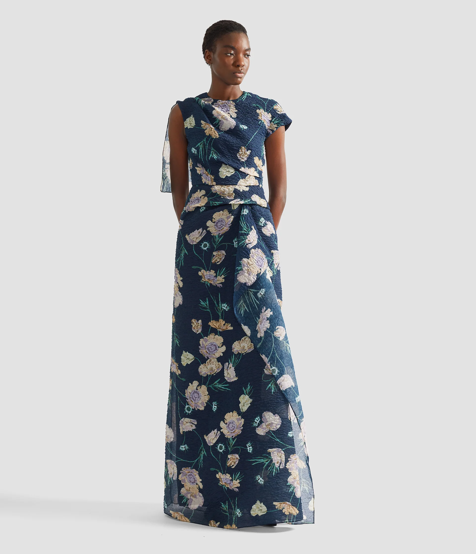 Floral Organza Cloque Asymmetric Gown - Image 2