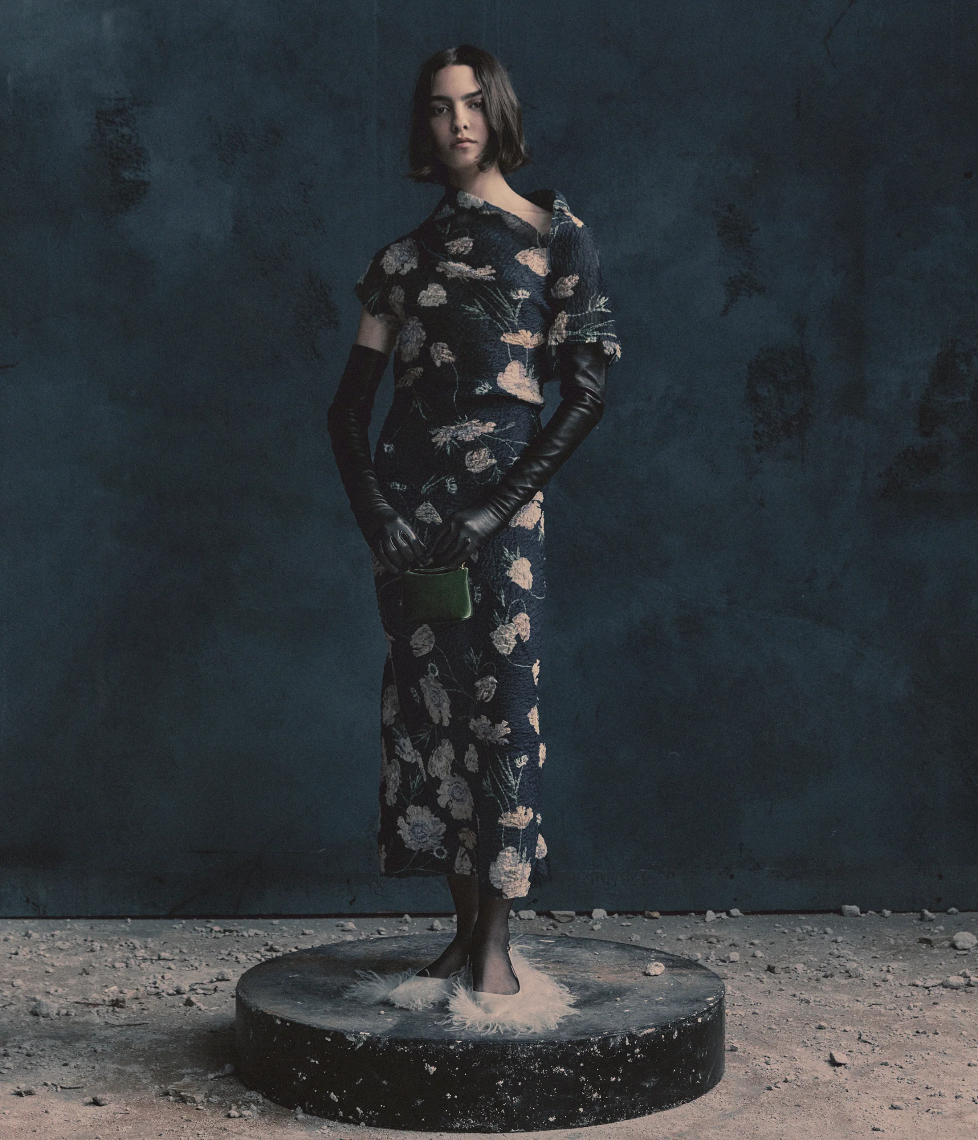 Floral Organza Cloque Asymmetric Midi Dress - Image 6