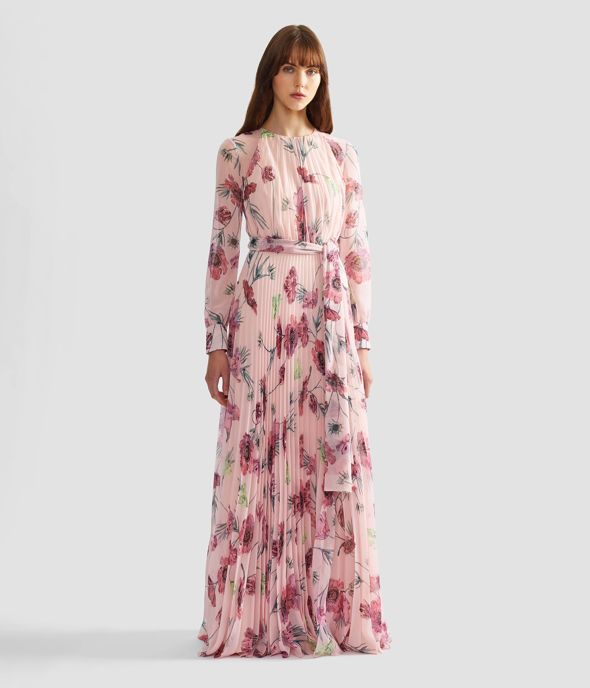 Floral Pleatable Voile Long Sleeve Gown - Image 2