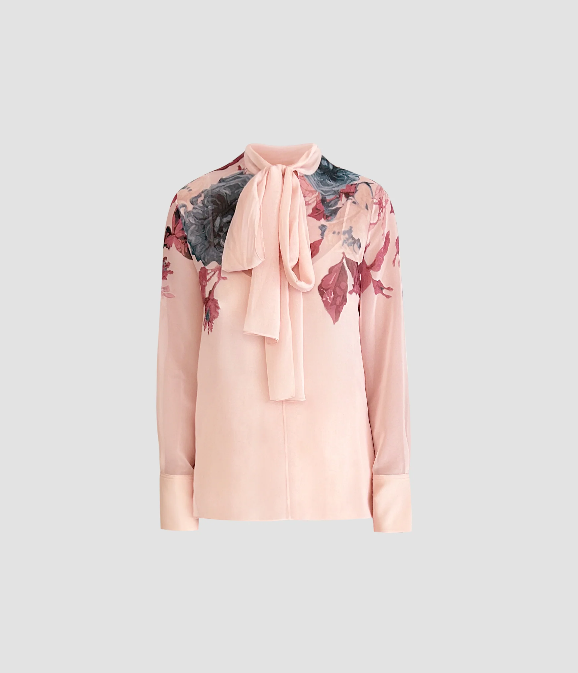 Floral Pleated Voile Long Sleeve Blouse