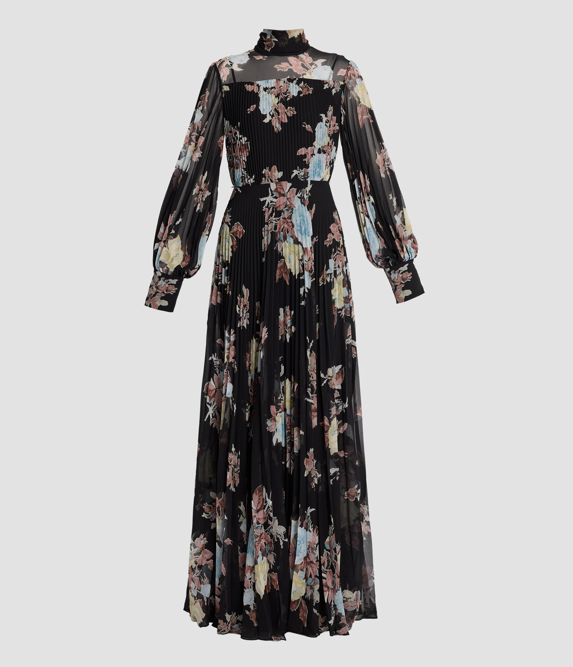 Floral Pleated Voile Long Sleeve Gown - Image 2