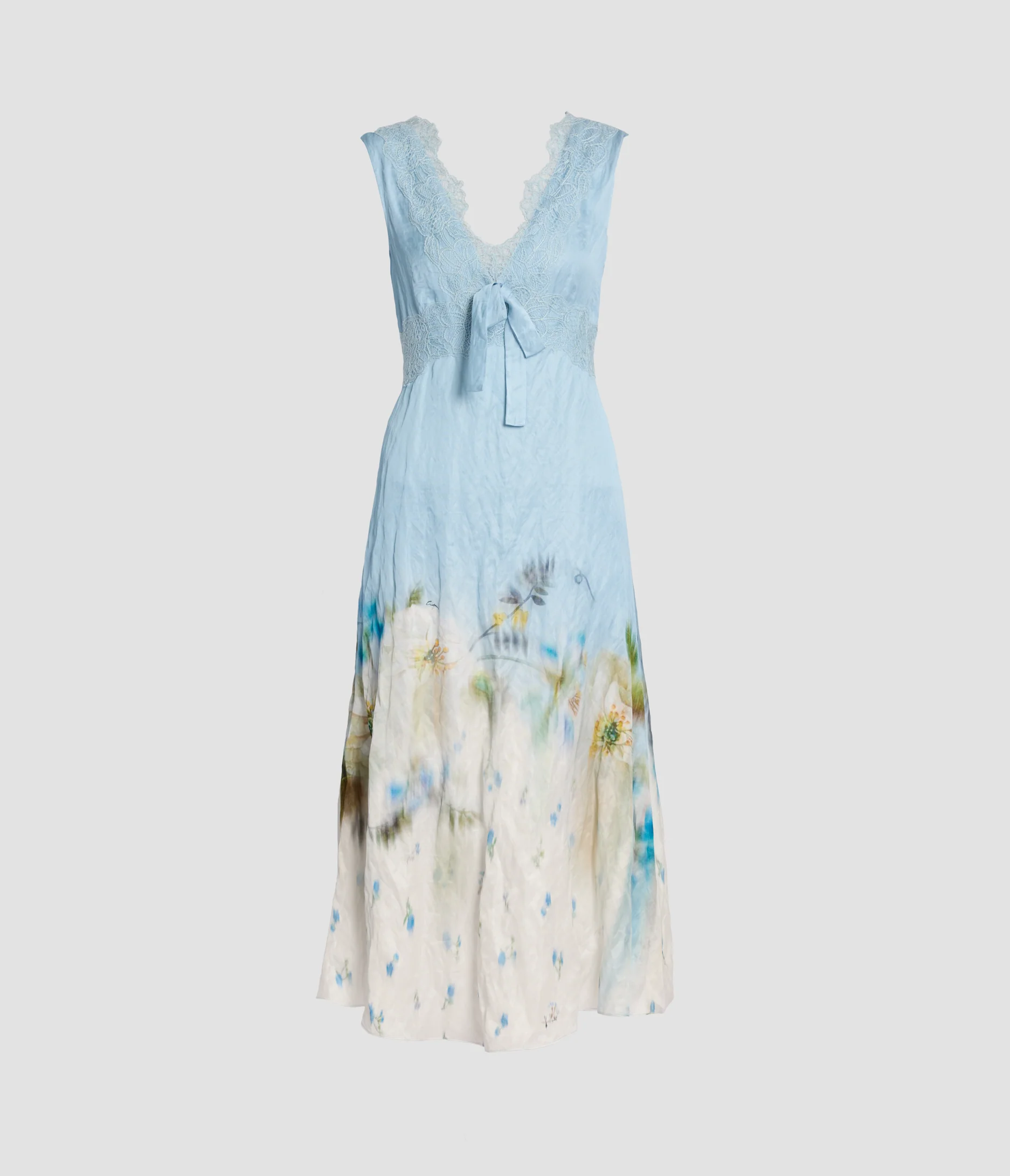 Floral Print Crushed Satin Midi Dress