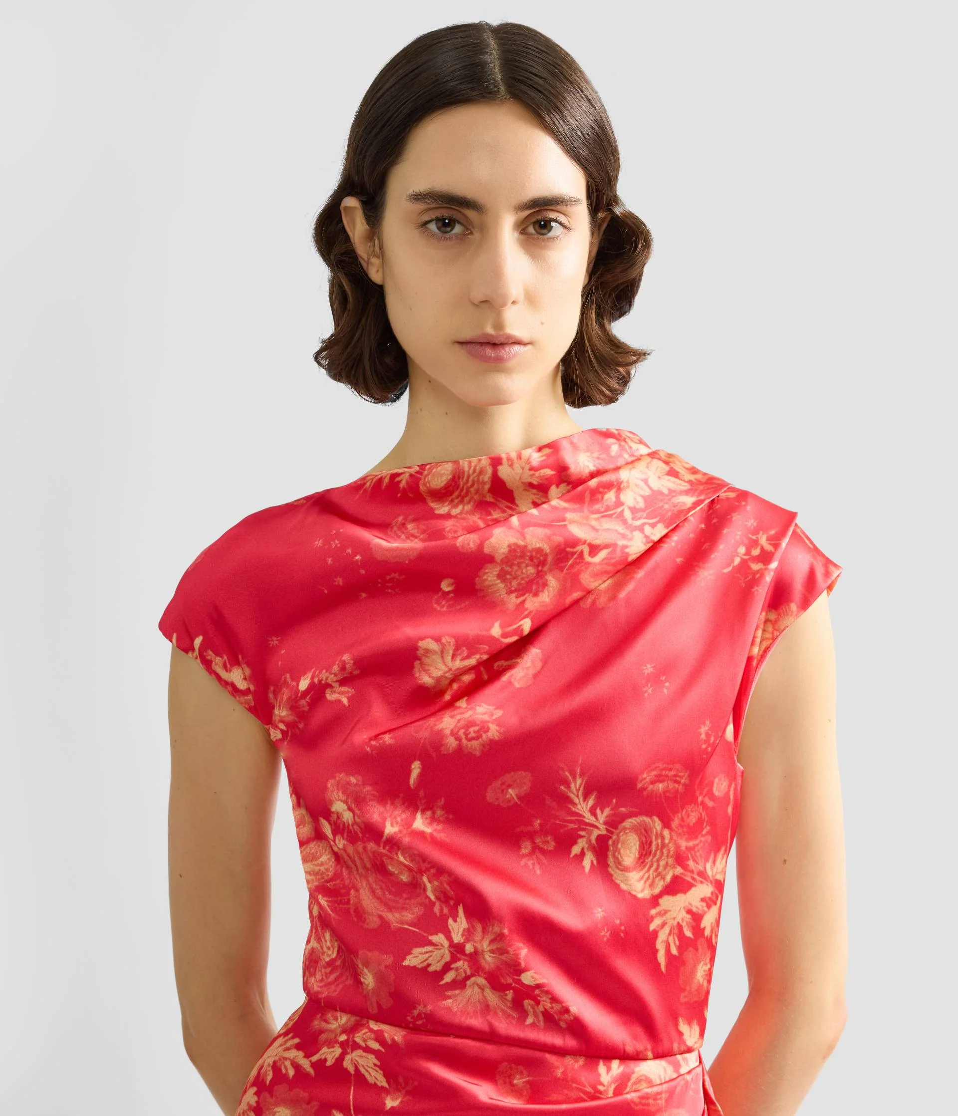 Floral Print Duchess Draped Gown - Image 5