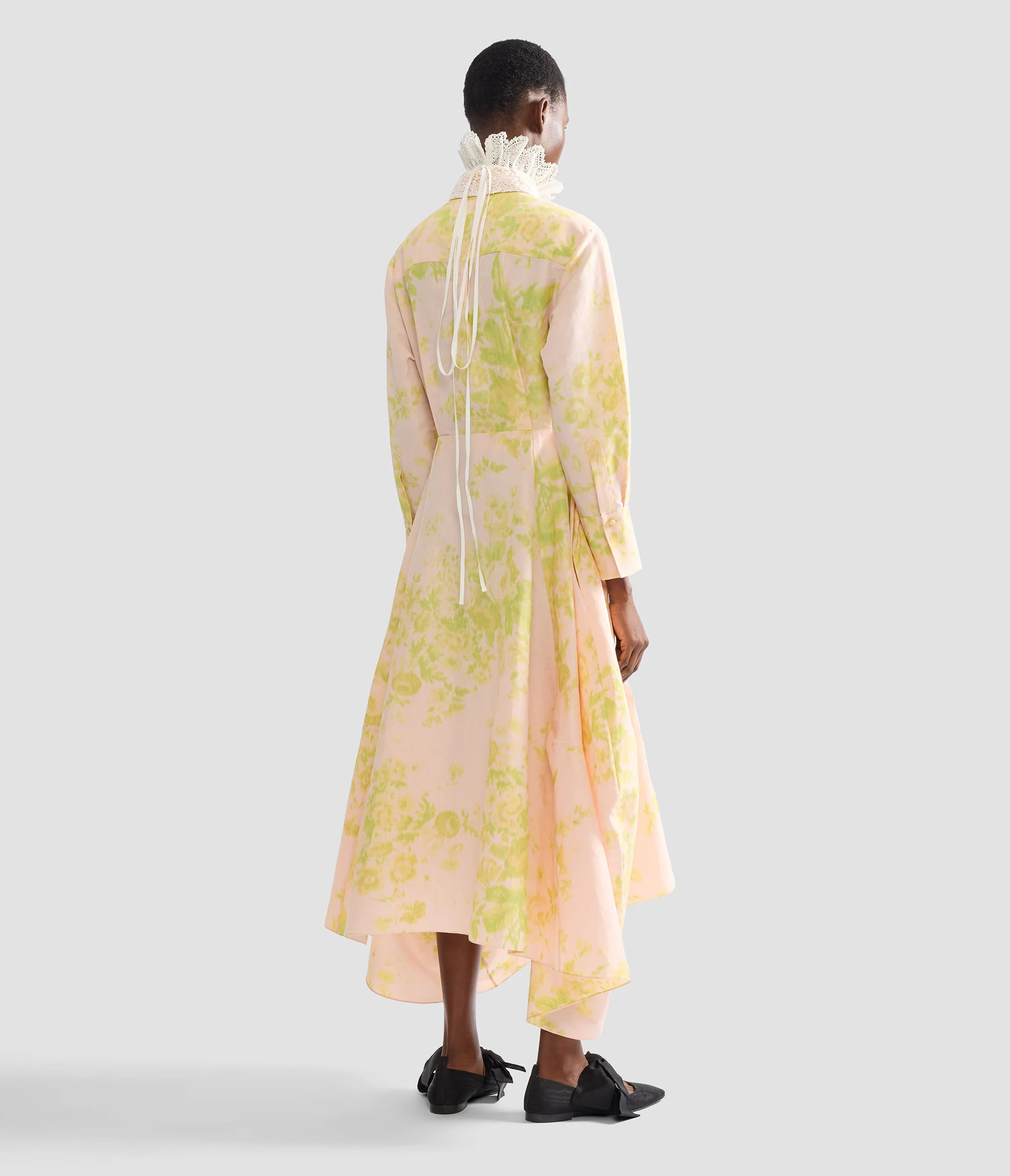 Floral Print Linen Chine Draped Midi Dress - Image 3