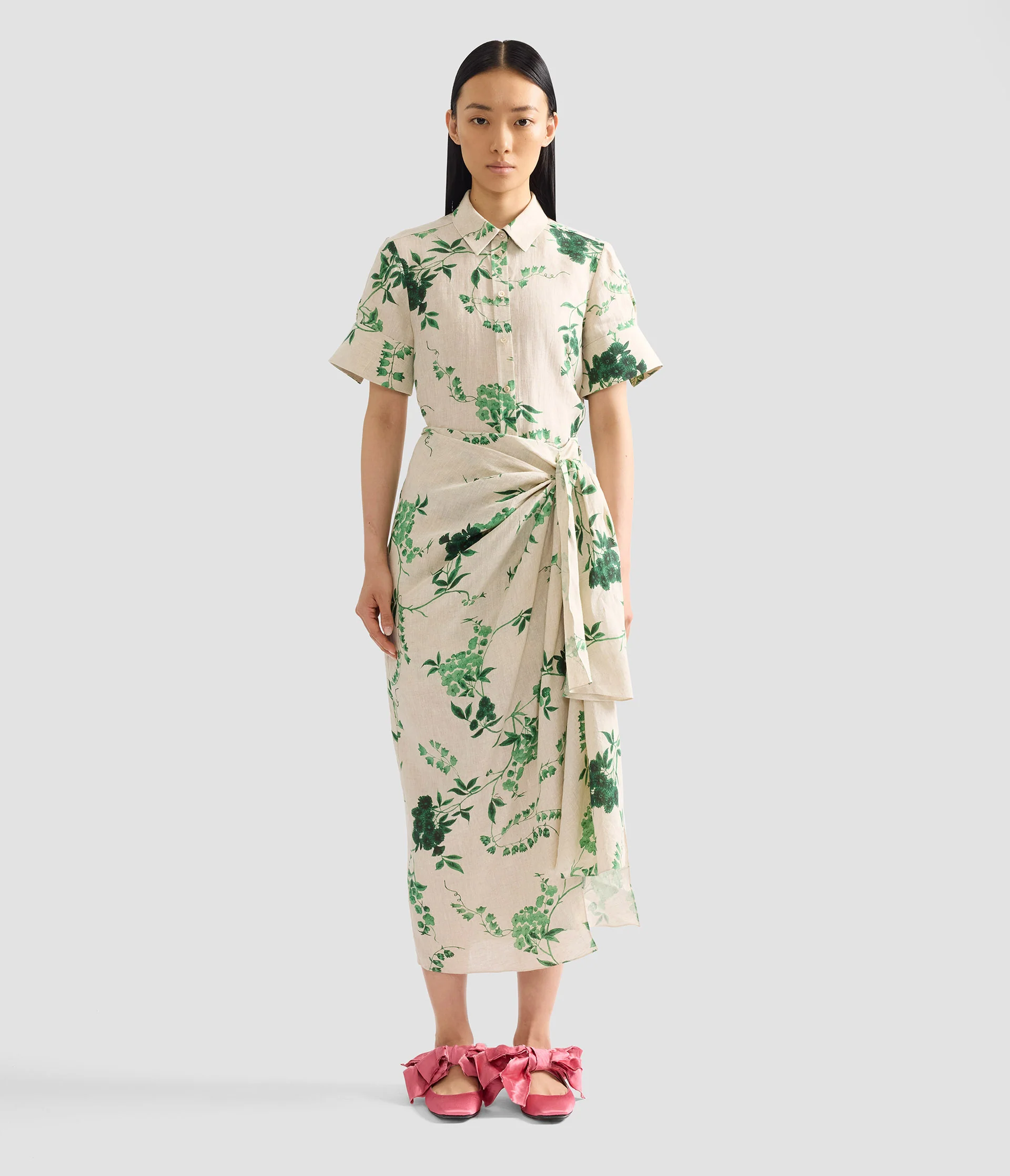 Floral Print Linen Drape Midi Skirt - Image 4