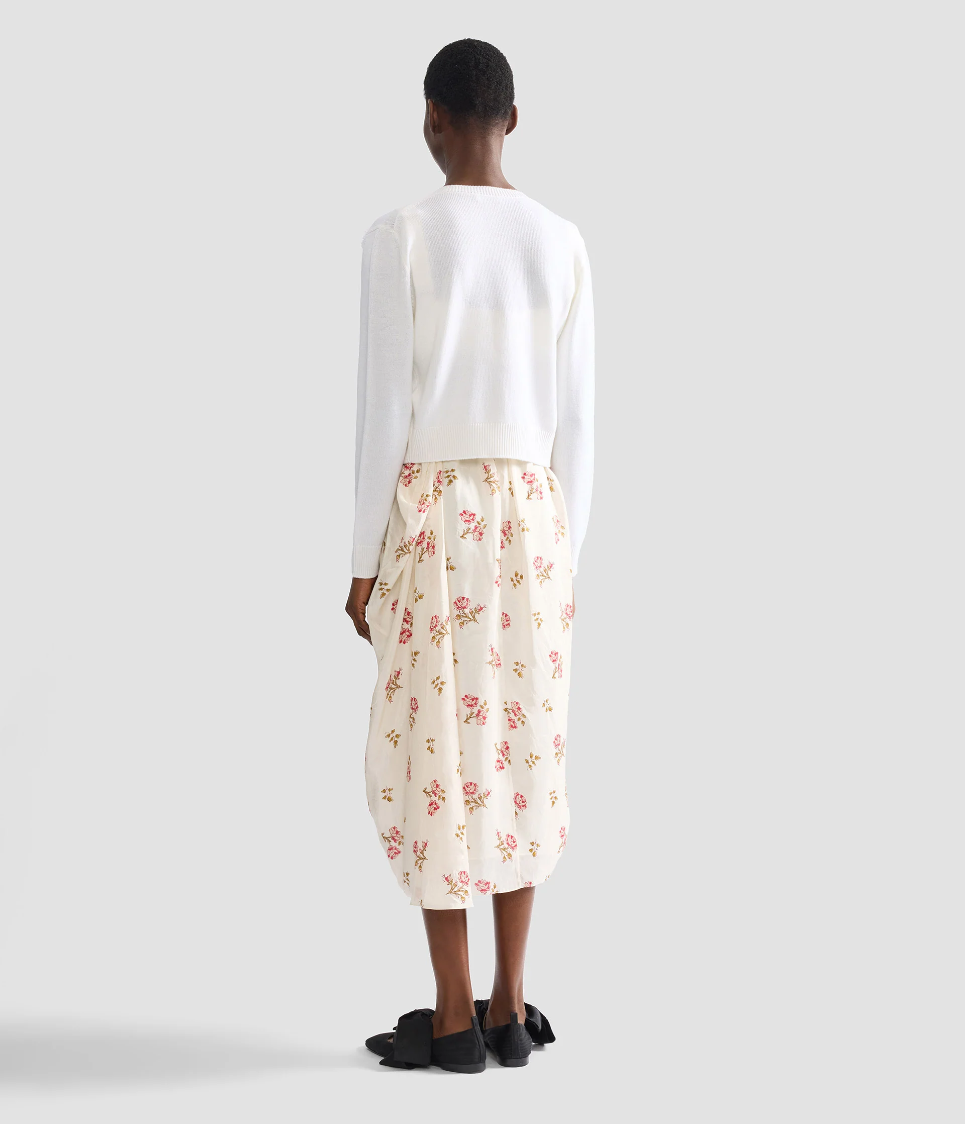 Floral Print Silk Draped Midi Skirt - Image 3