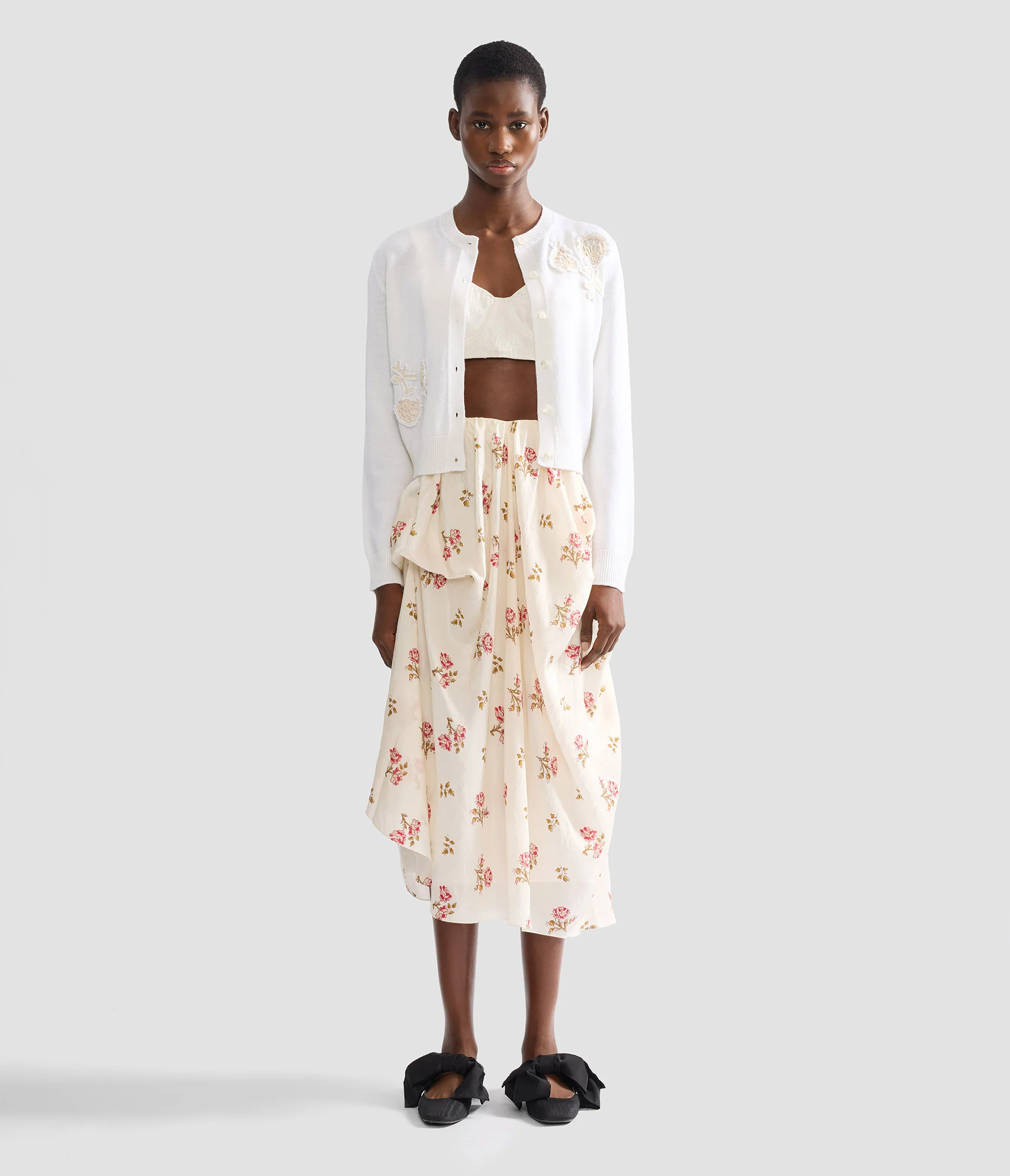 Floral Print Silk Draped Midi Skirt - Image 4