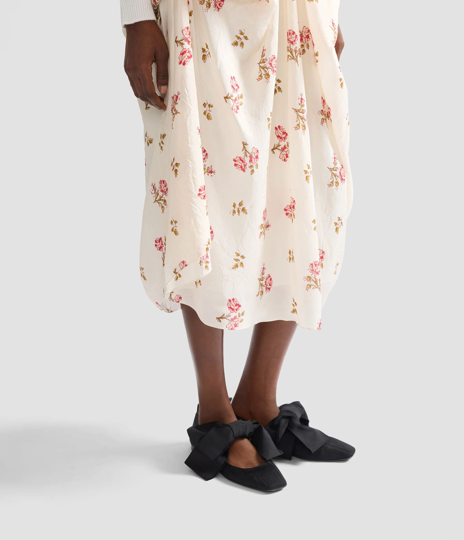 Floral Print Silk Draped Midi Skirt - Image 5