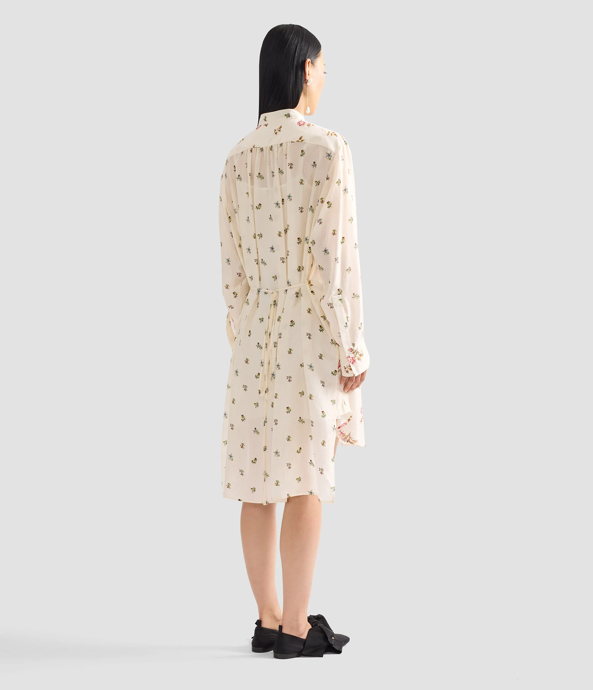 Floral Print Silk Long Sleeve Mini Shirt Dress - Image 3