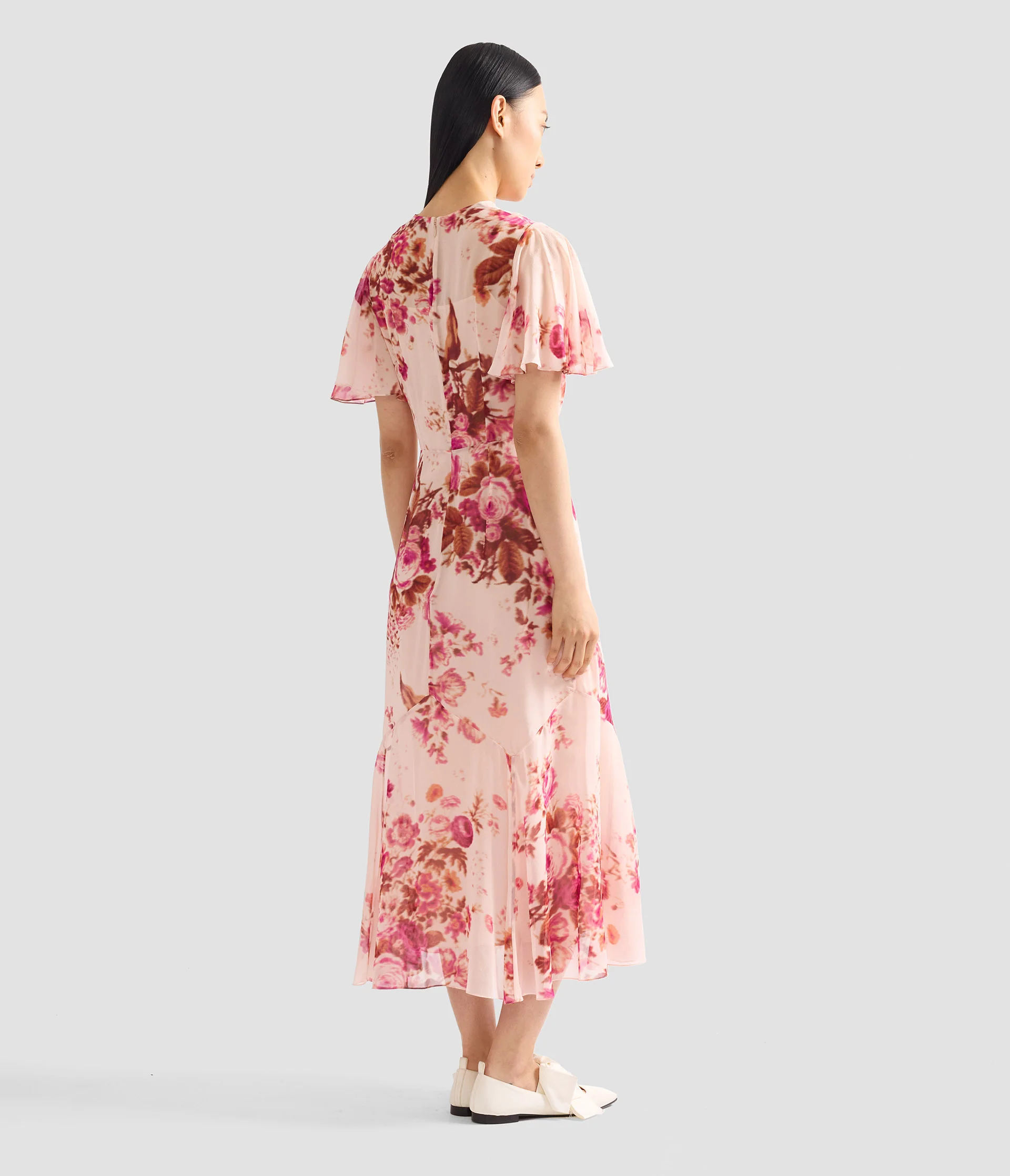 Floral Print Silk Voile Fit And Flared Midi Dress - Image 3