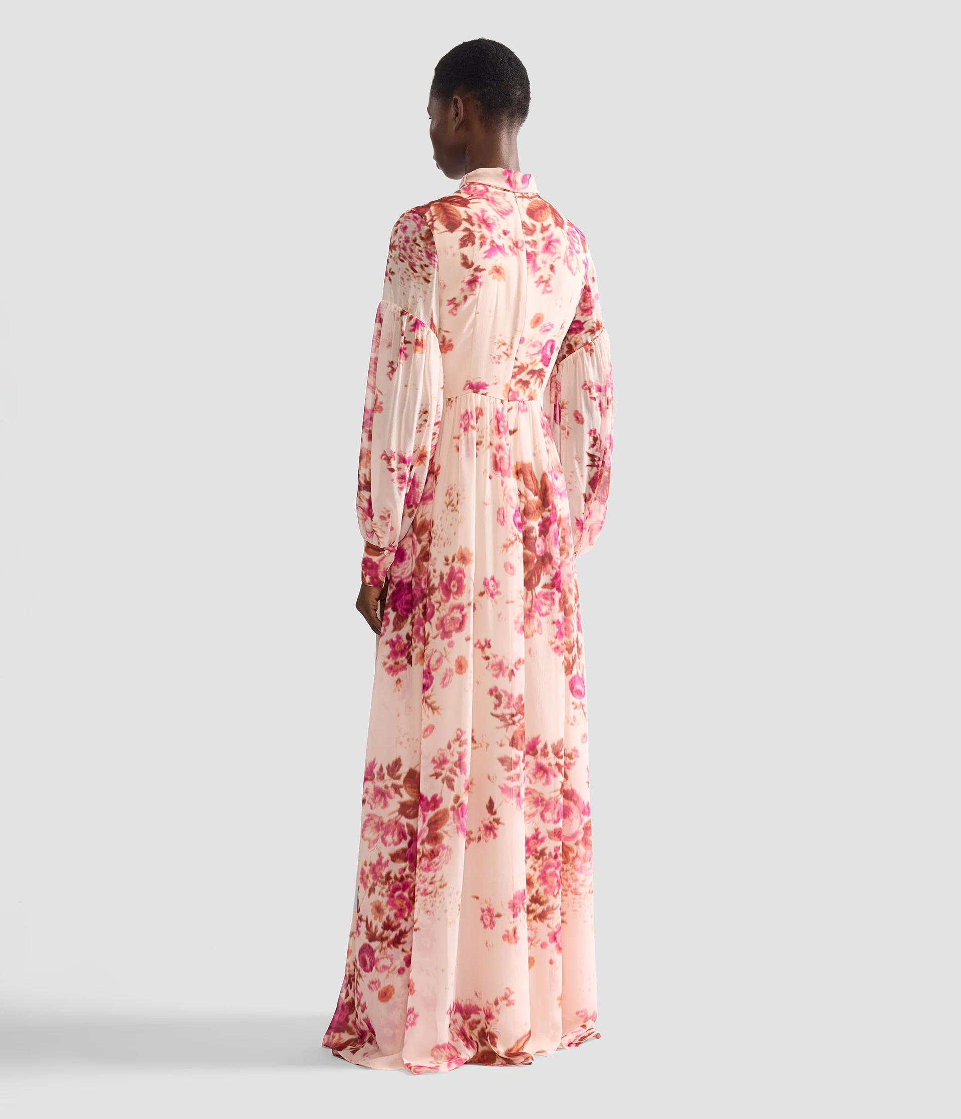 Floral Print Silk Voile Long Sleeve Gown - Image 3