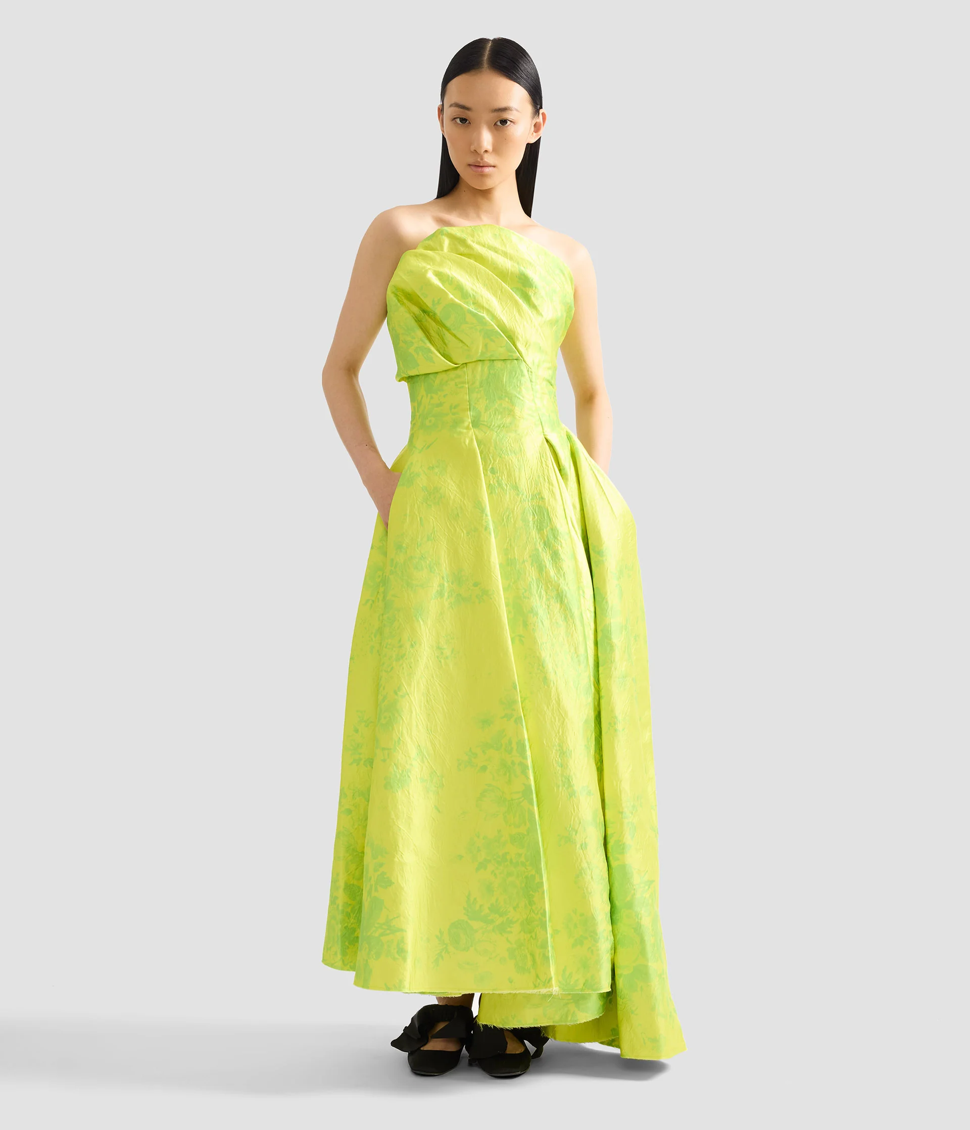 Floral Print Textured Satin Cloud Midi Dress - Image 2