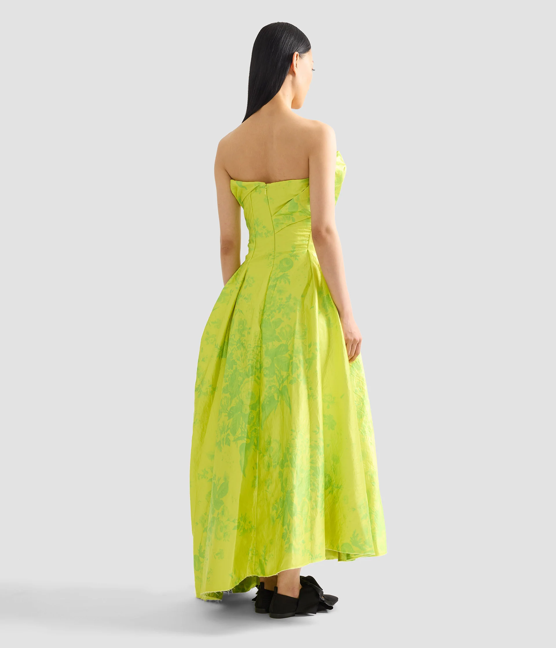 Floral Print Textured Satin Cloud Midi Dress - Image 3