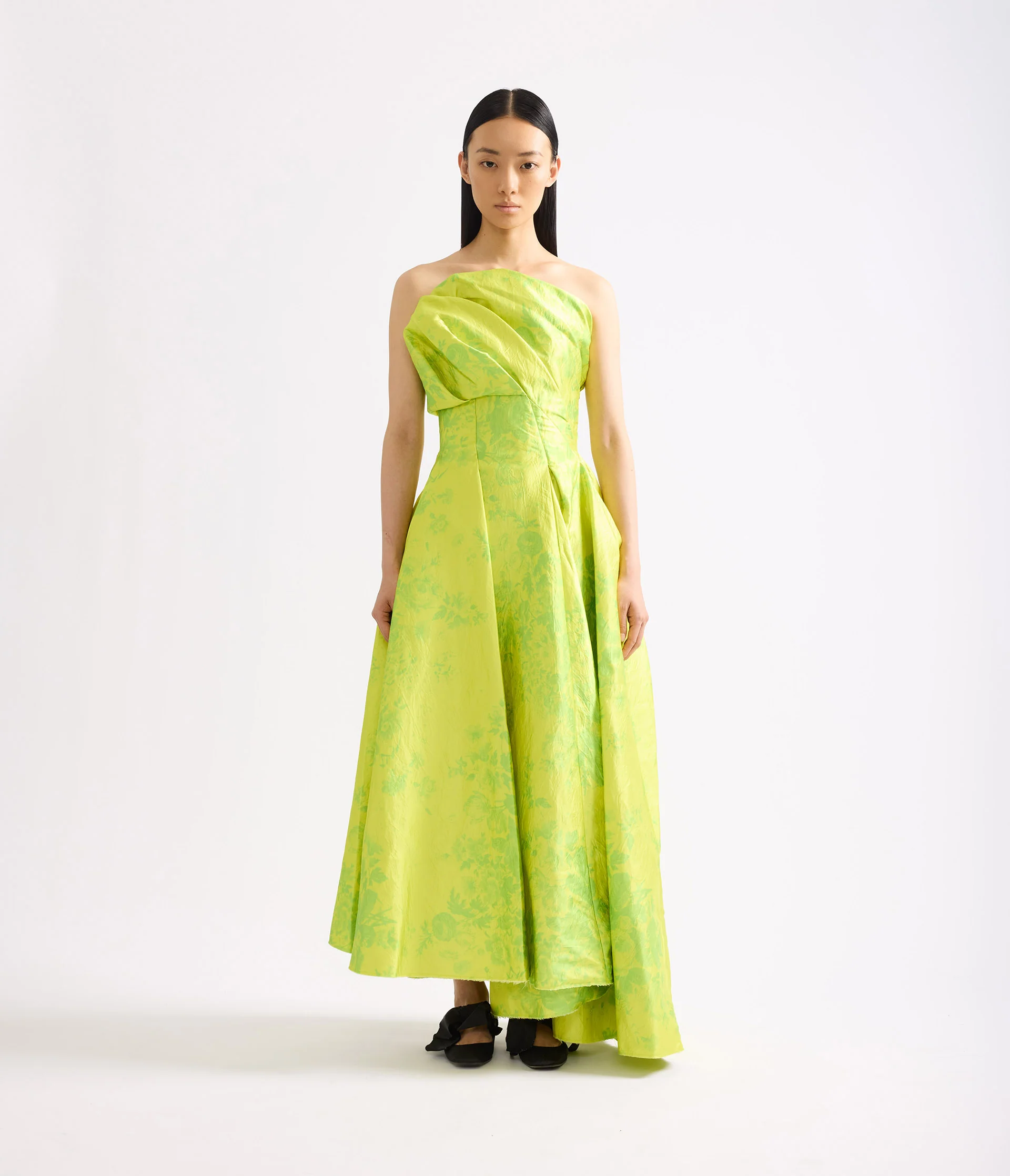 Floral Print Textured Satin Cloud Midi Dress - Image 4