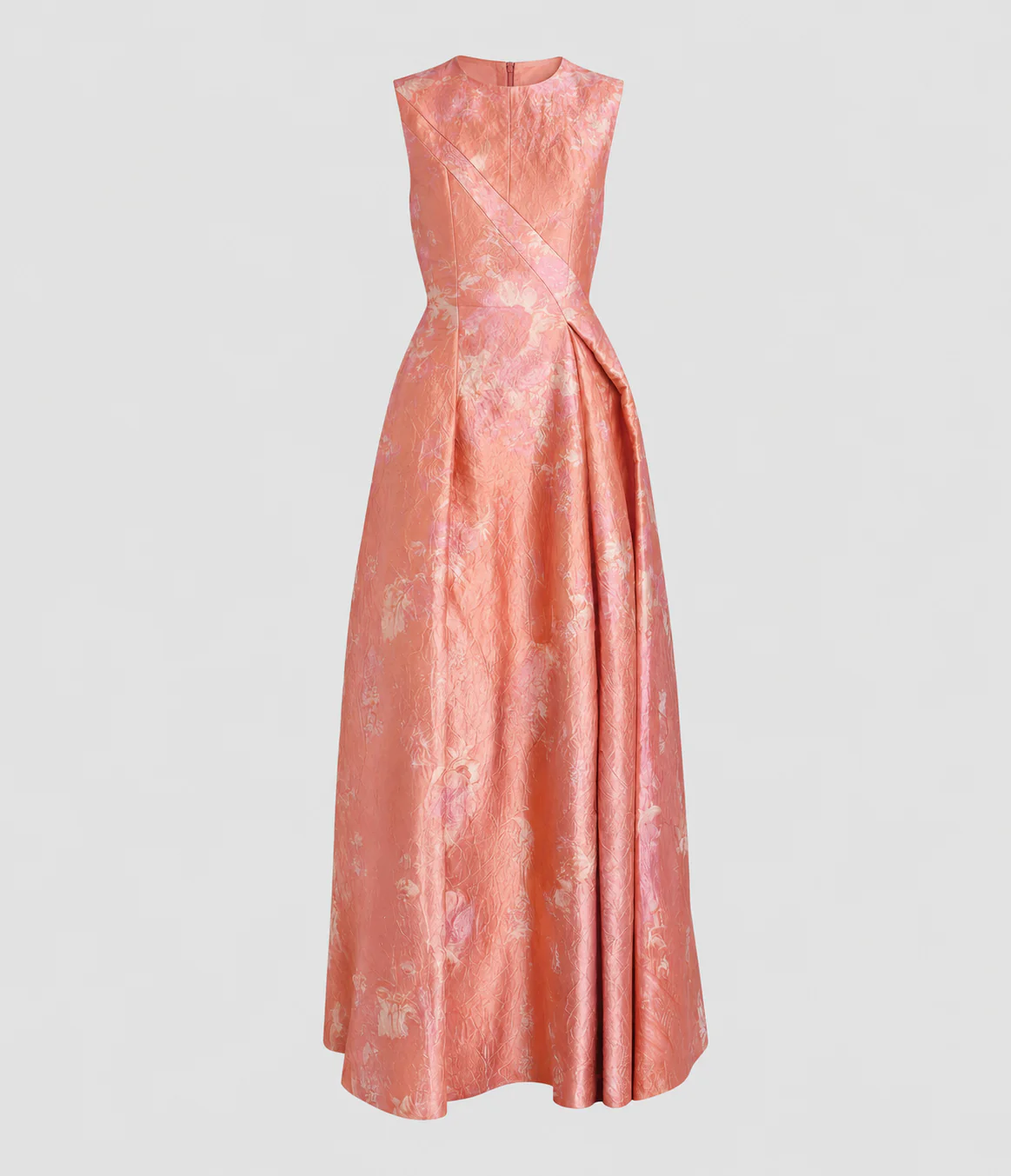 Floral Print Textured Satin Hourglass Gown