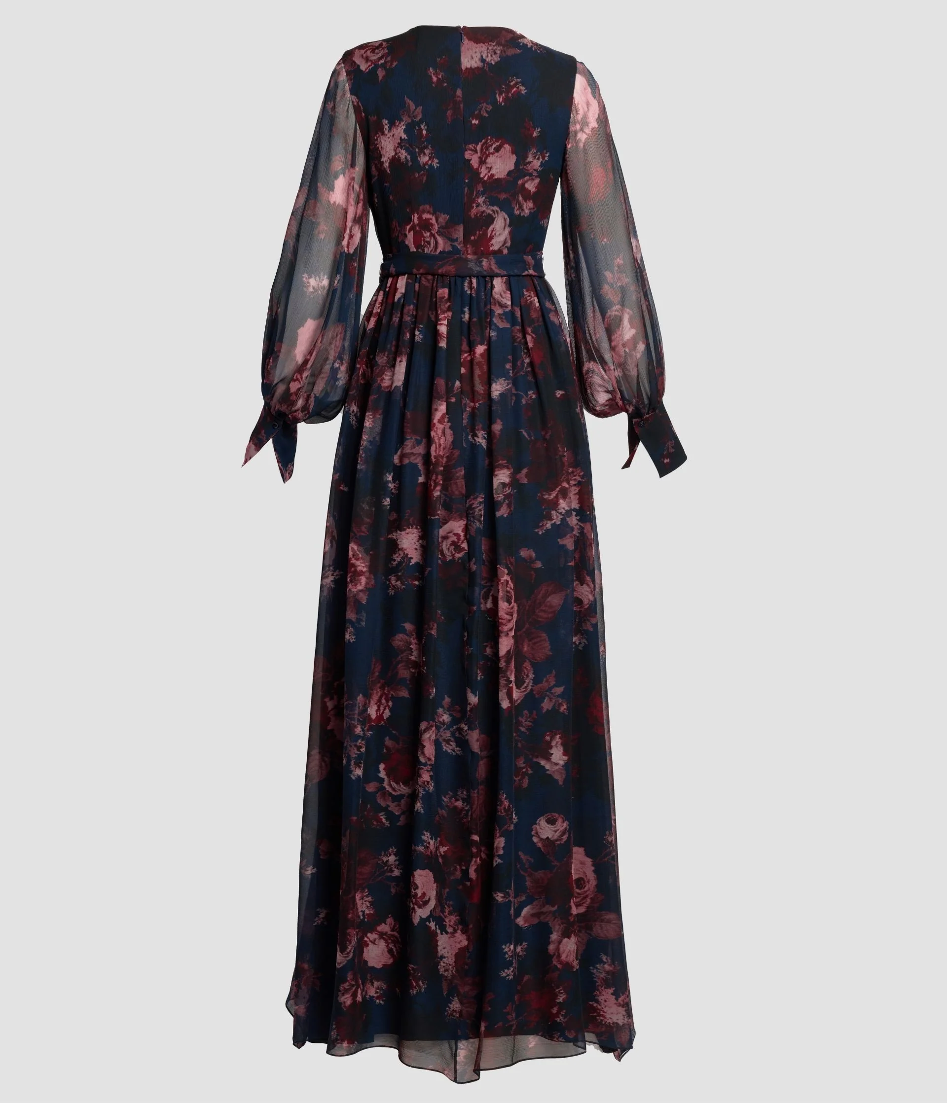 Floral Silk Creponne Long Sleeve Gown - Image 2