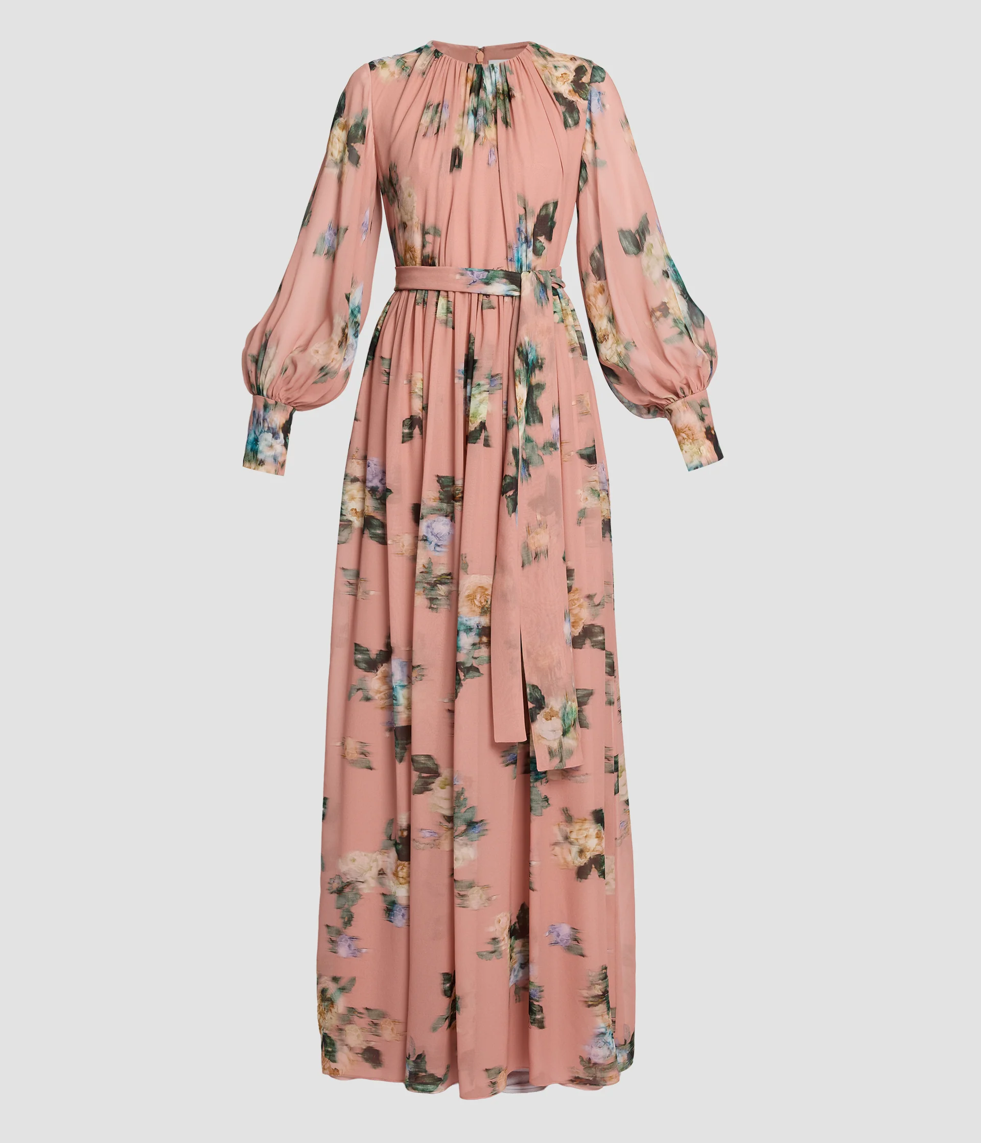 Floral Silk Voile Long Sleeve Gown