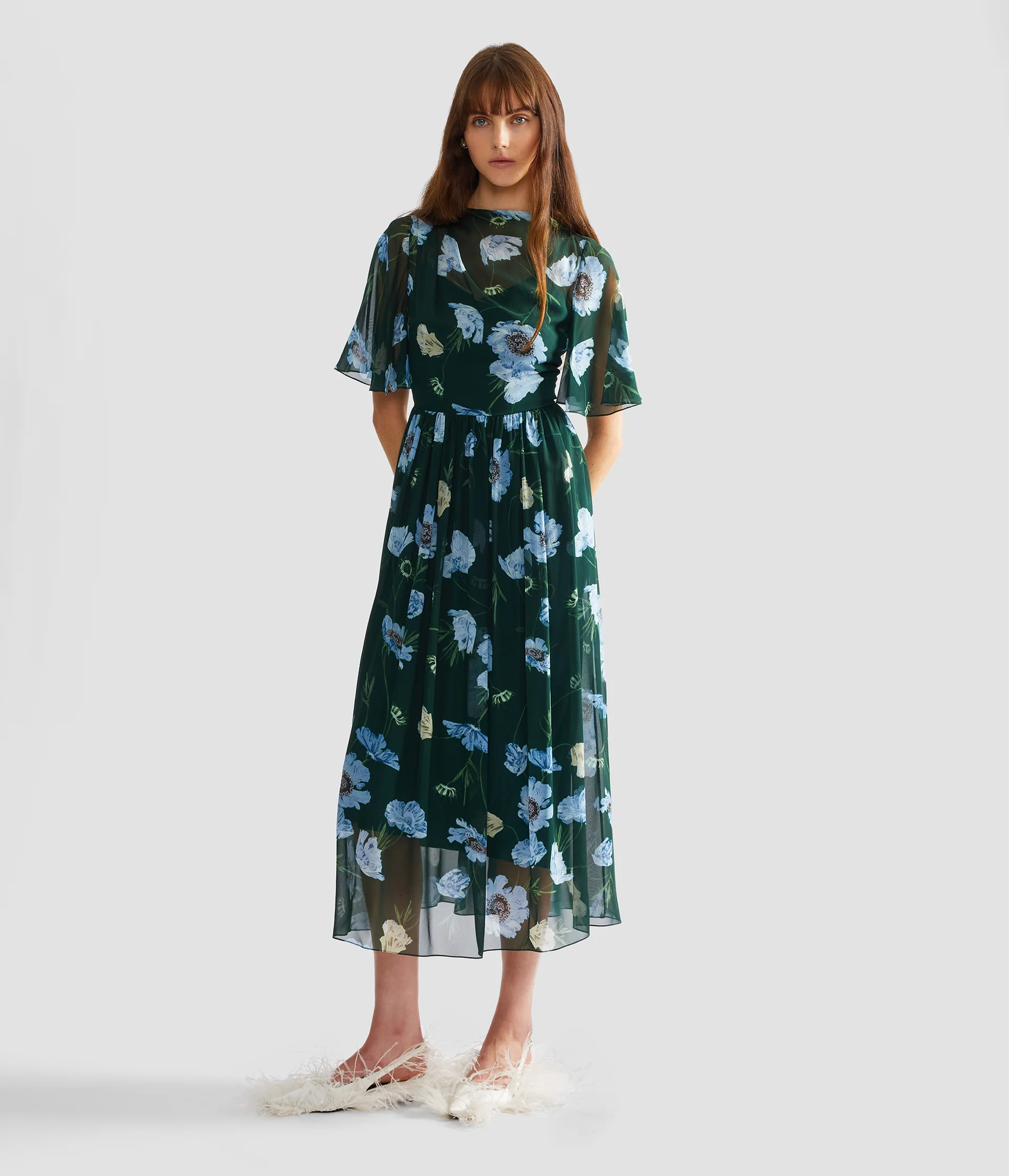 Floral Silk Voile Short Sleeve Midi Dress - Image 2