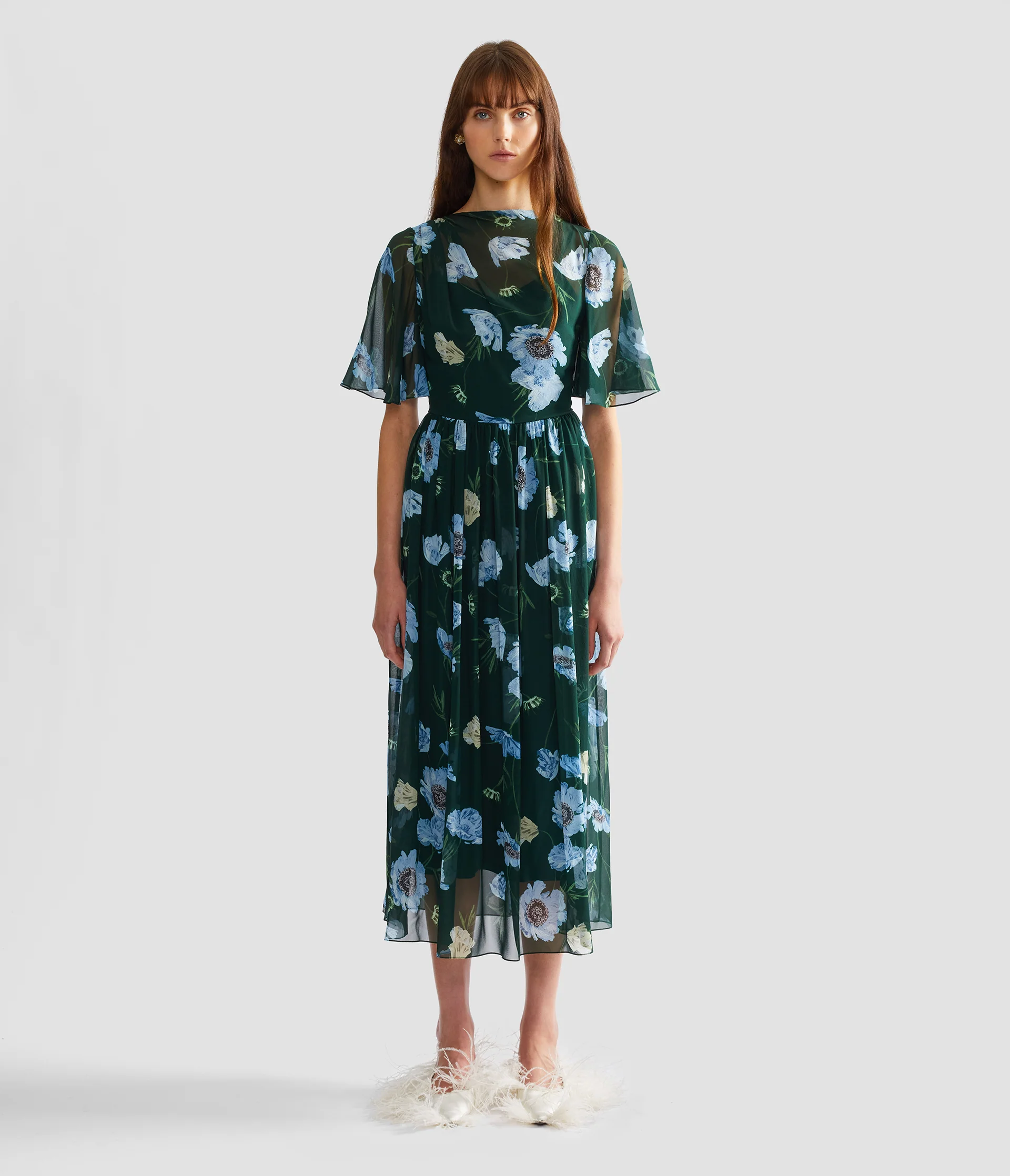 Floral Silk Voile Short Sleeve Midi Dress - Image 4