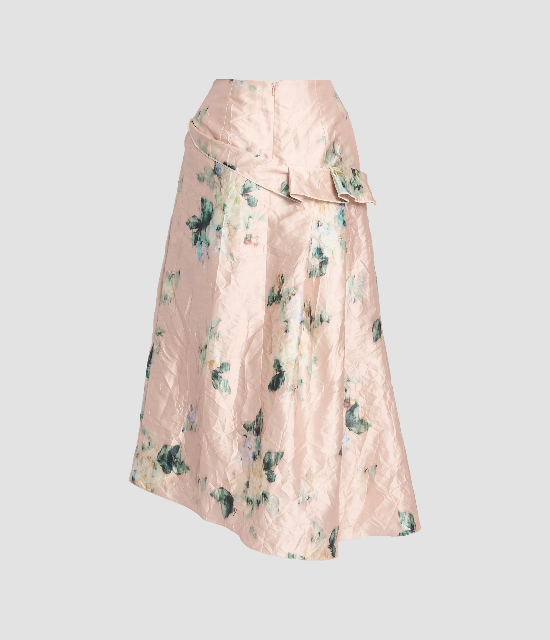 Floral Textured Satin Draped Midi Skirt - Image 2