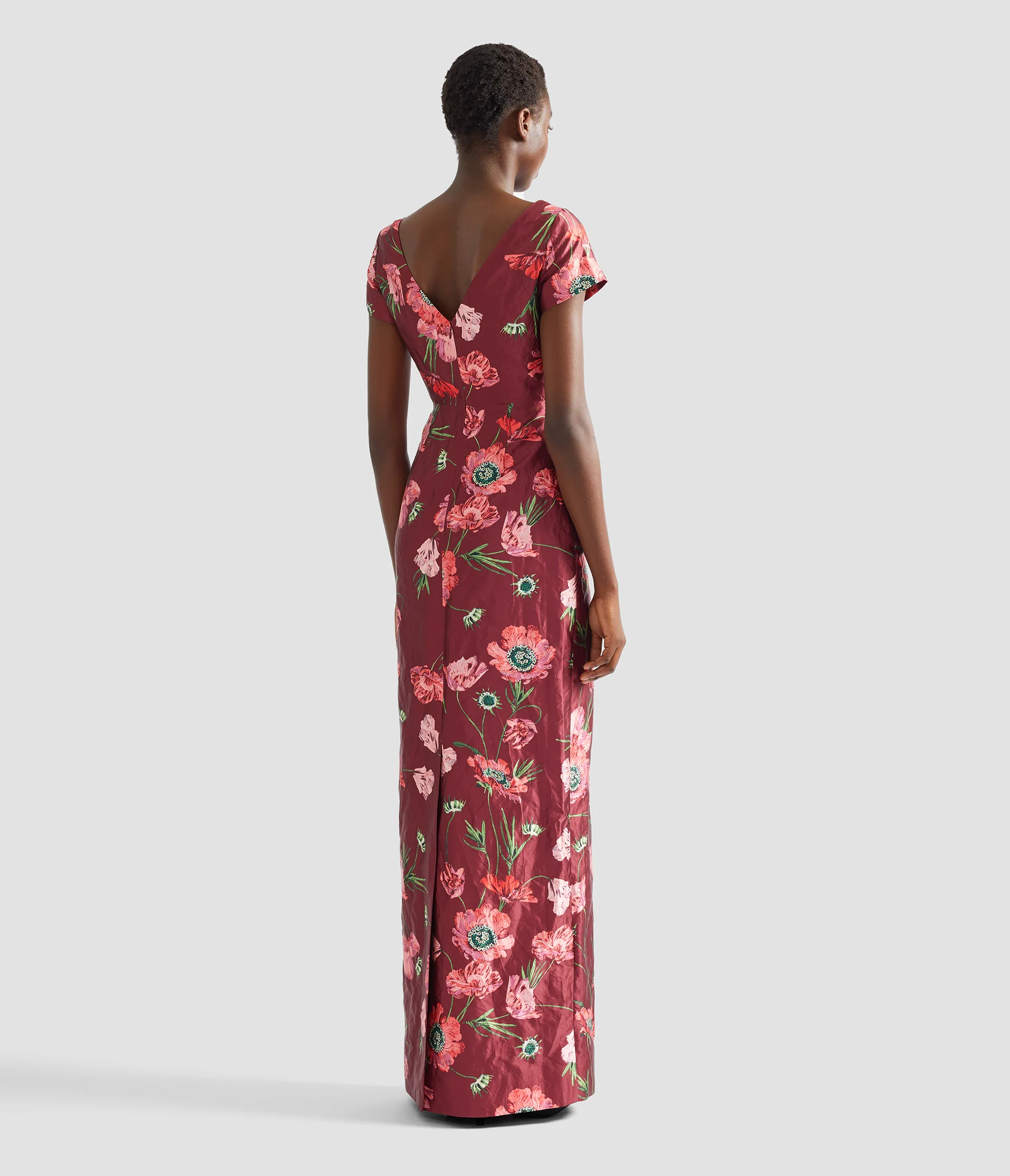 Floral Textured Satin Short Sleeve Gown - Image 3