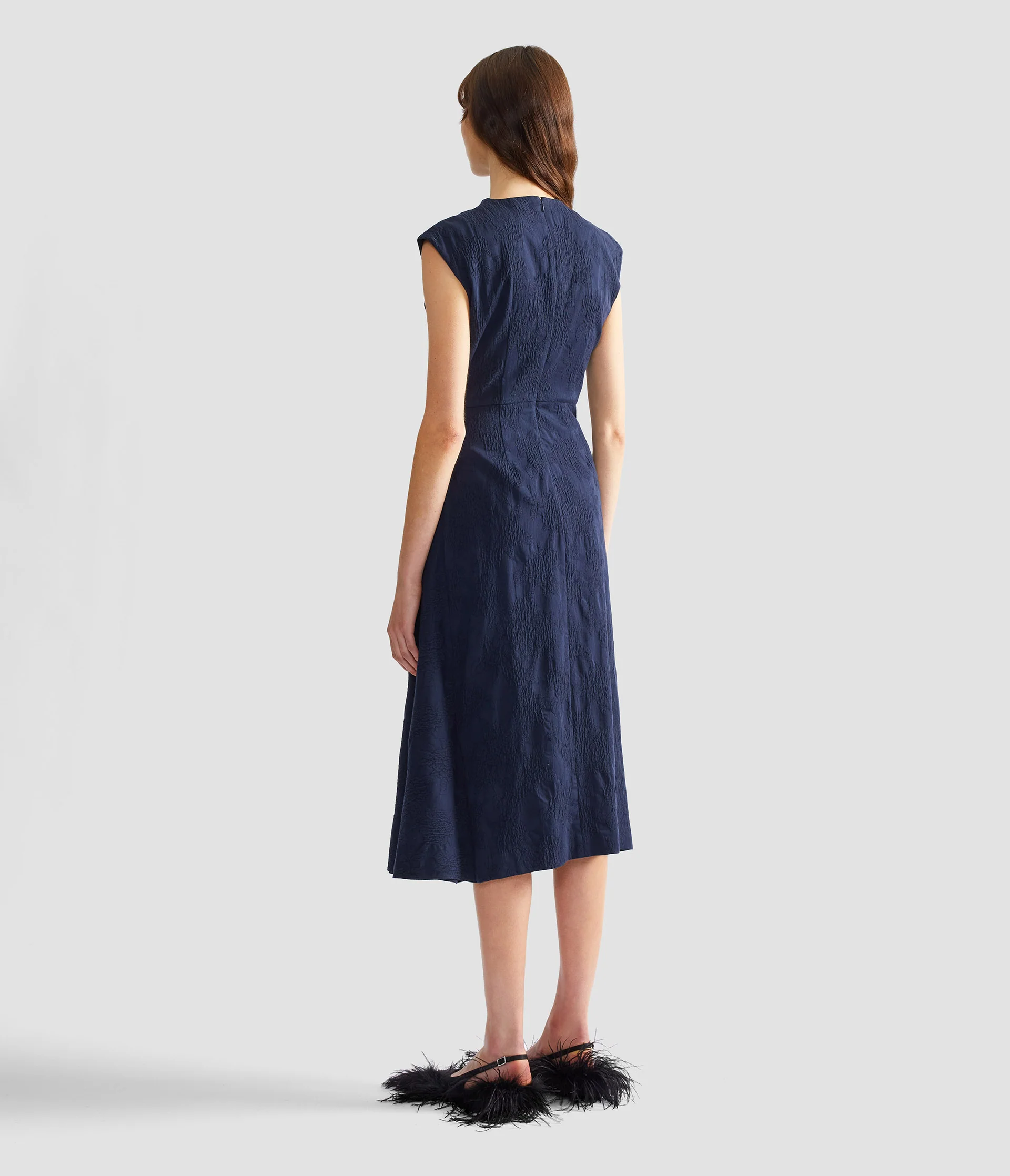 Flower Jacquard Draped Midi Dress - Image 3