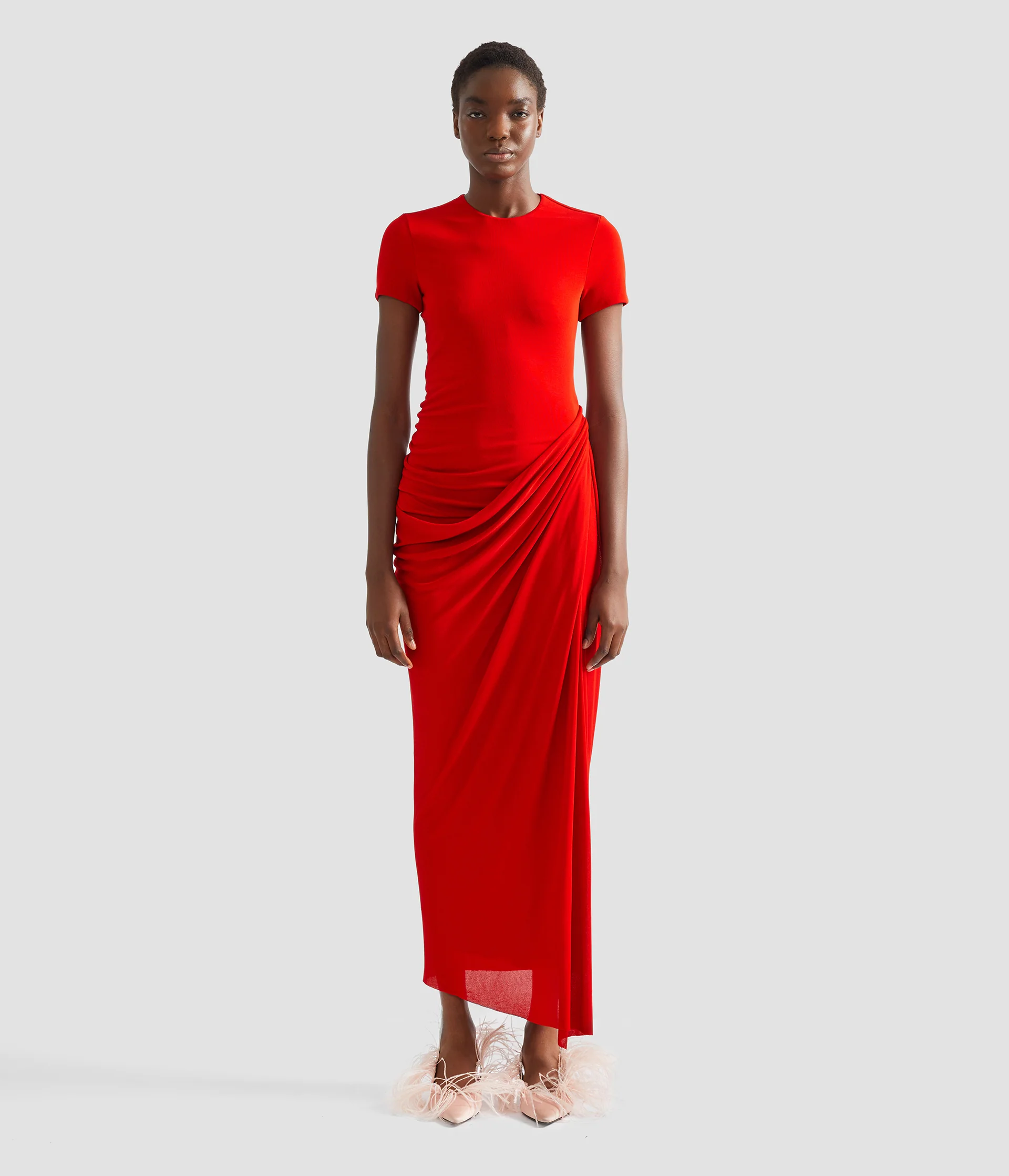 Fluid Crepe Jersey Short Sleeve Midi Dress - Image 4