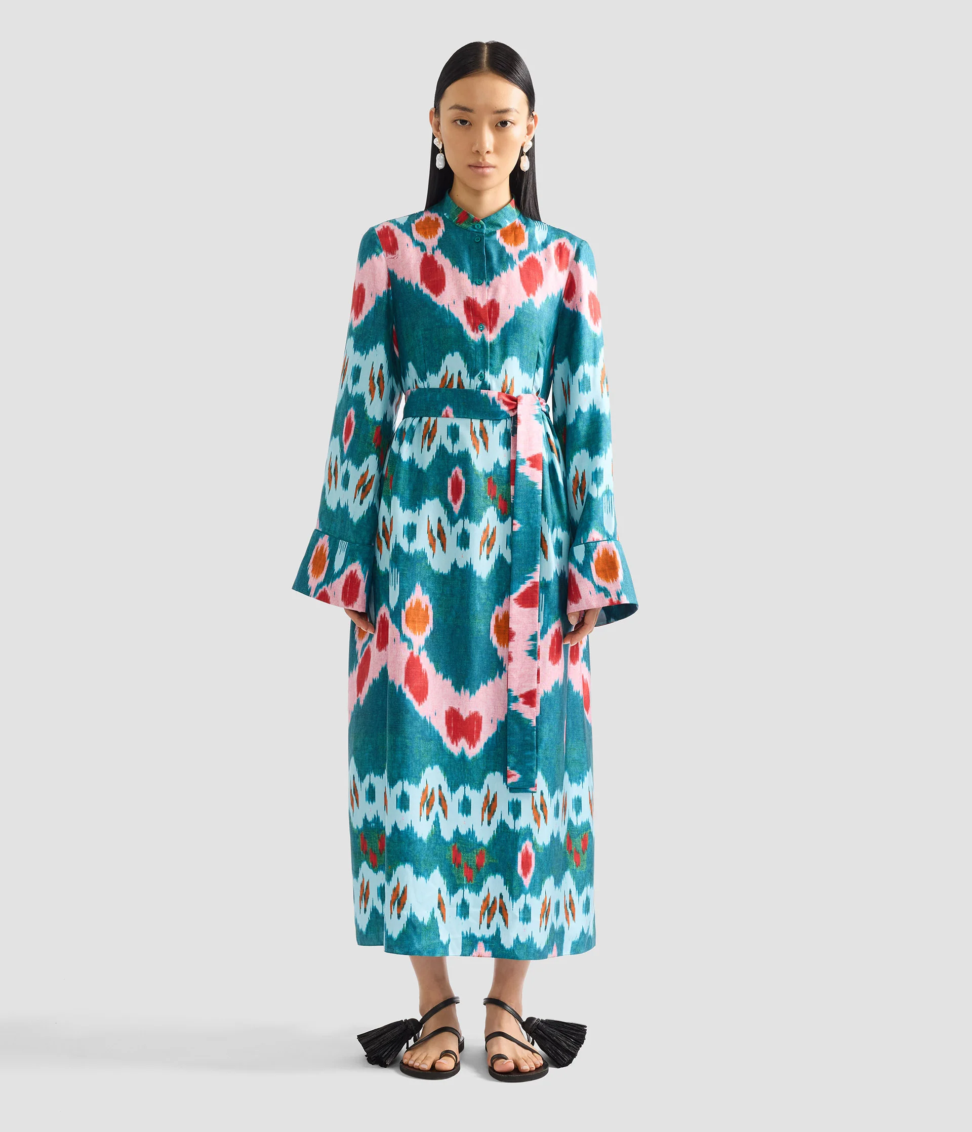 Ikat Print Silk Twill Midi Dress - Image 4