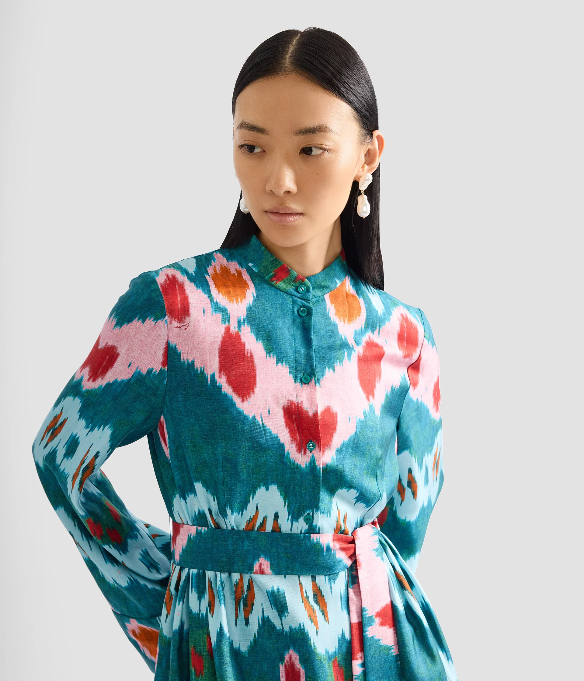 Ikat Print Silk Twill Midi Dress - Image 5