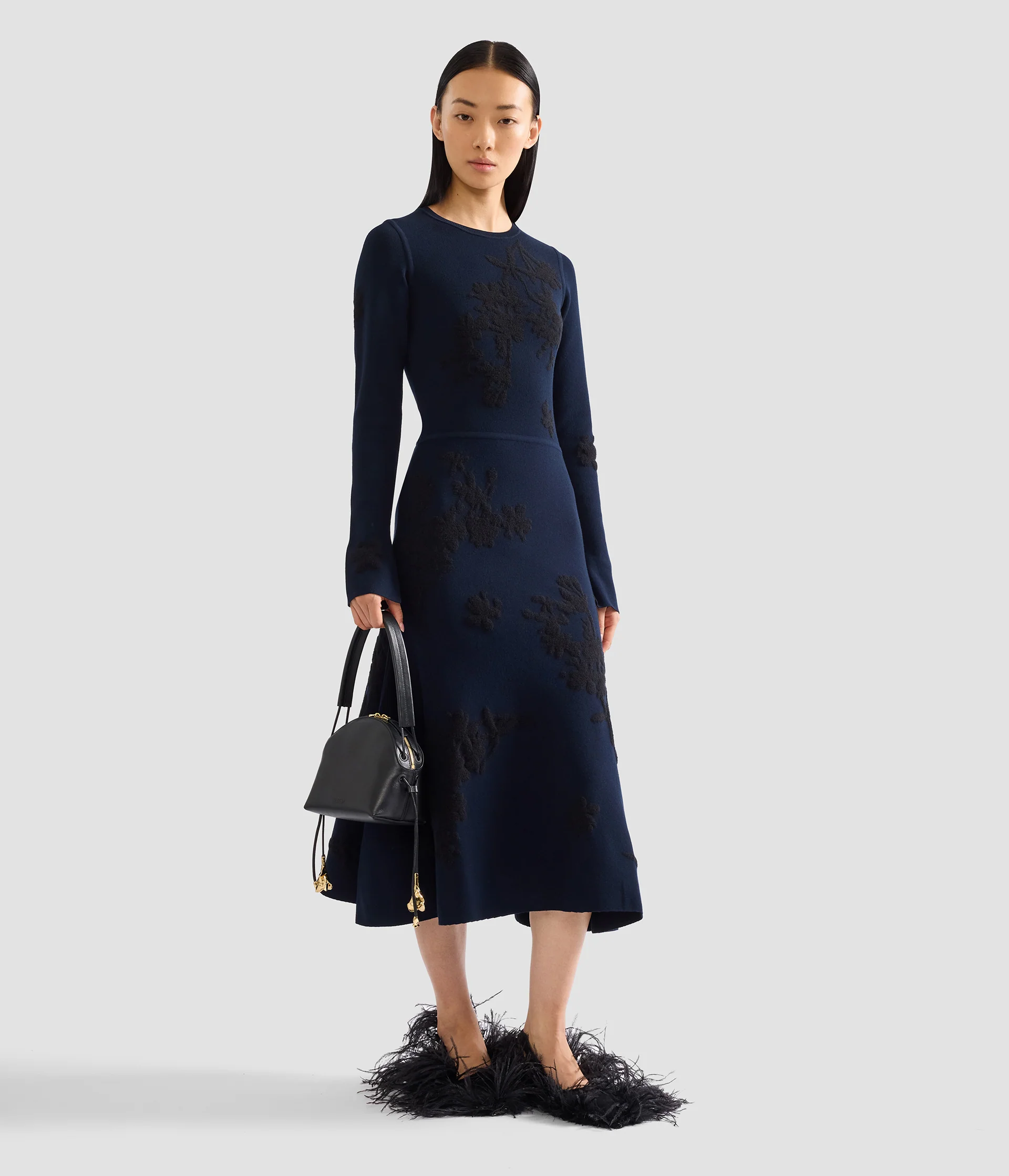 Jacquard Long Sleeve Midi Knit Dress - Image 2