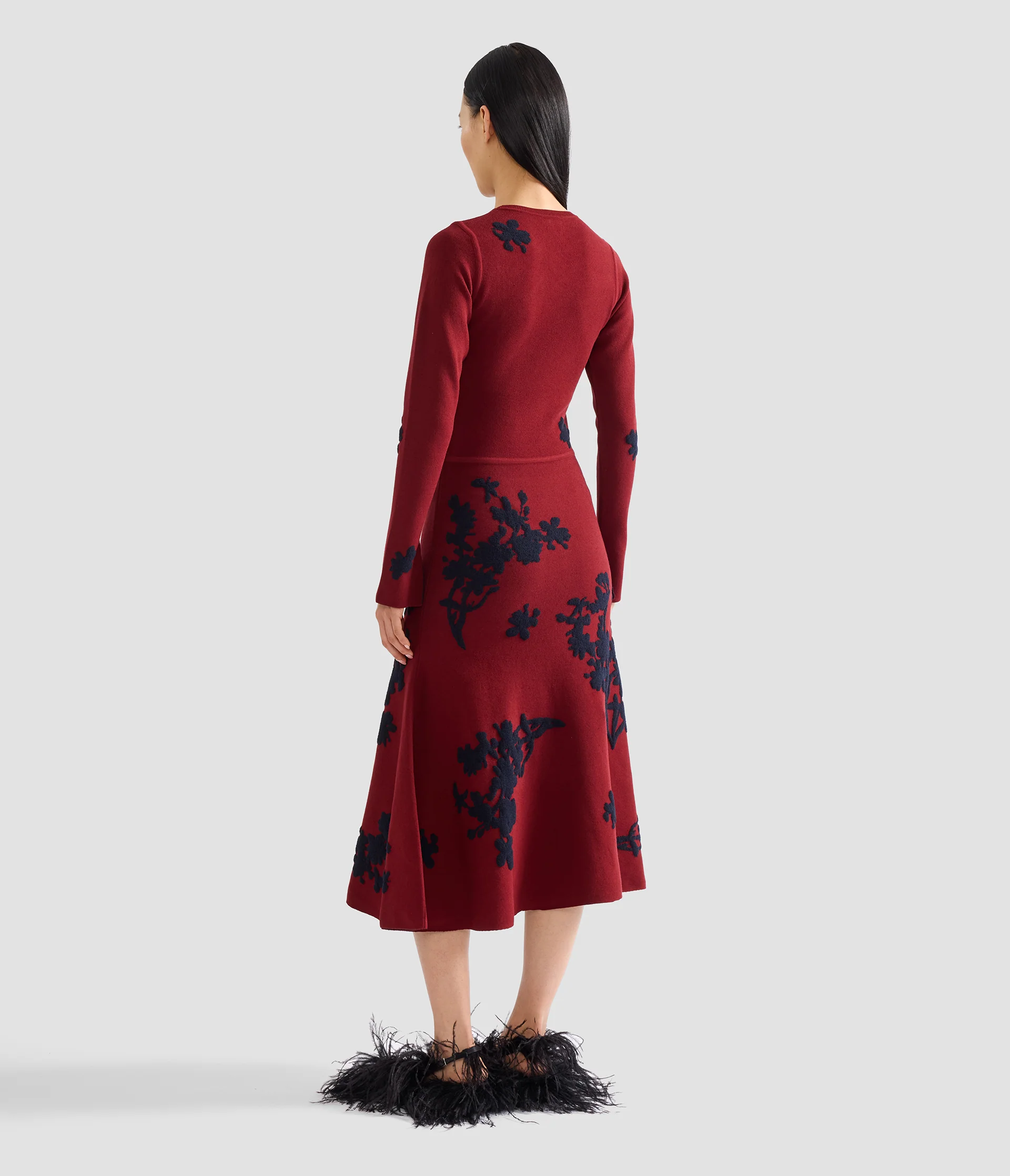 Jacquard Long Sleeve Midi Knit Dress - Image 3