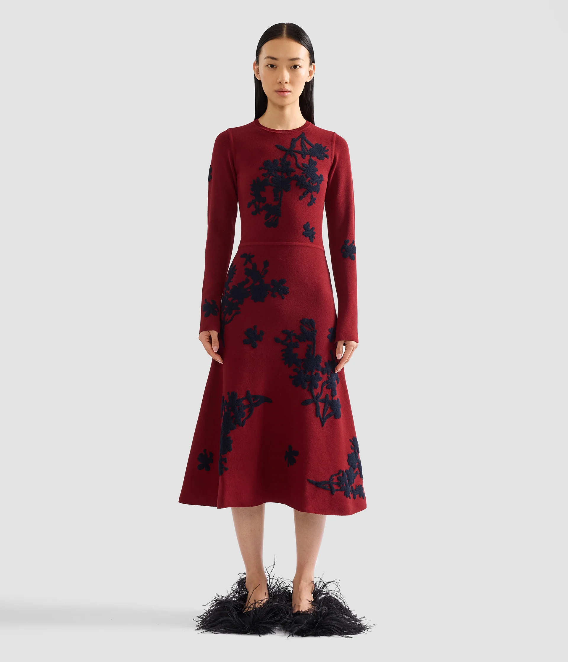 Jacquard Long Sleeve Midi Knit Dress - Image 4