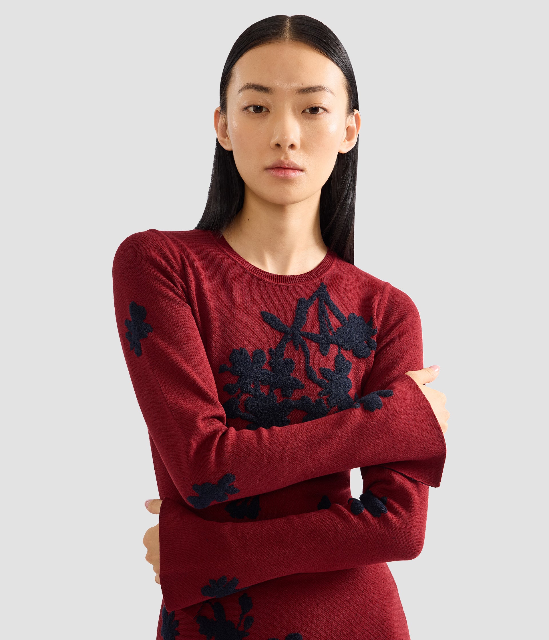 Jacquard Long Sleeve Midi Knit Dress - Image 5