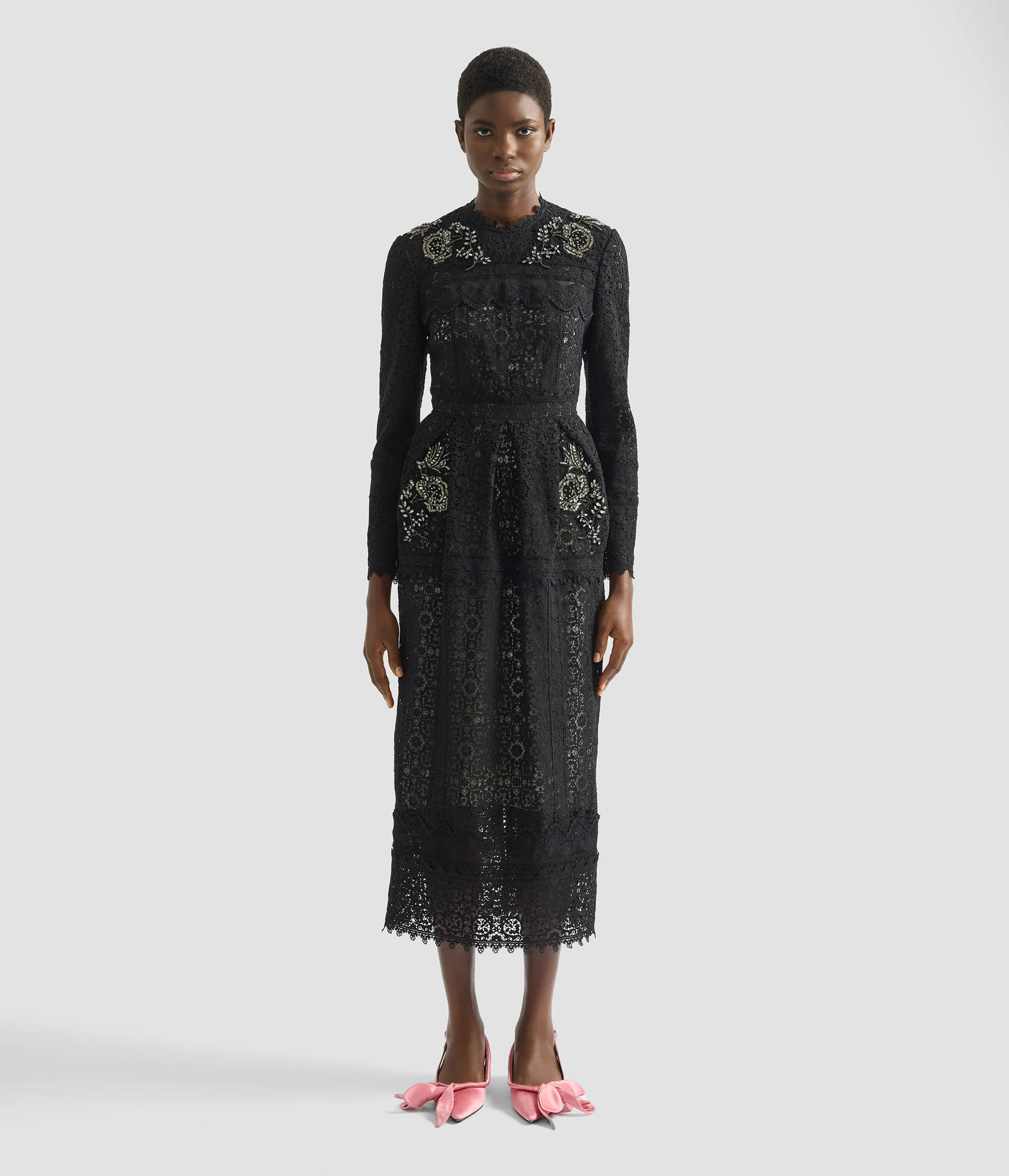 Embellished Guipure Long Sleeve Midi Dress - Image 4