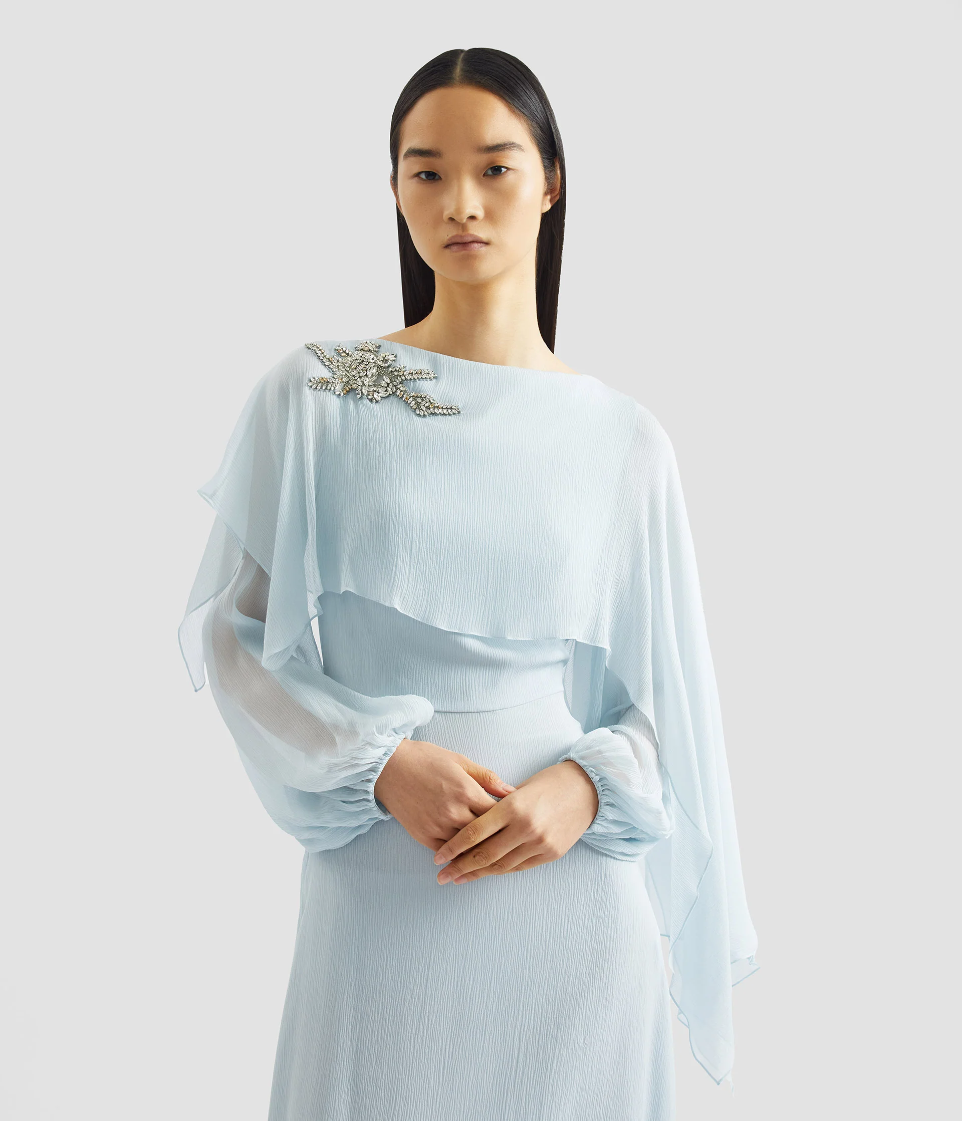 Embellished Silk Creponne Long Sleeve Gown - Image 4