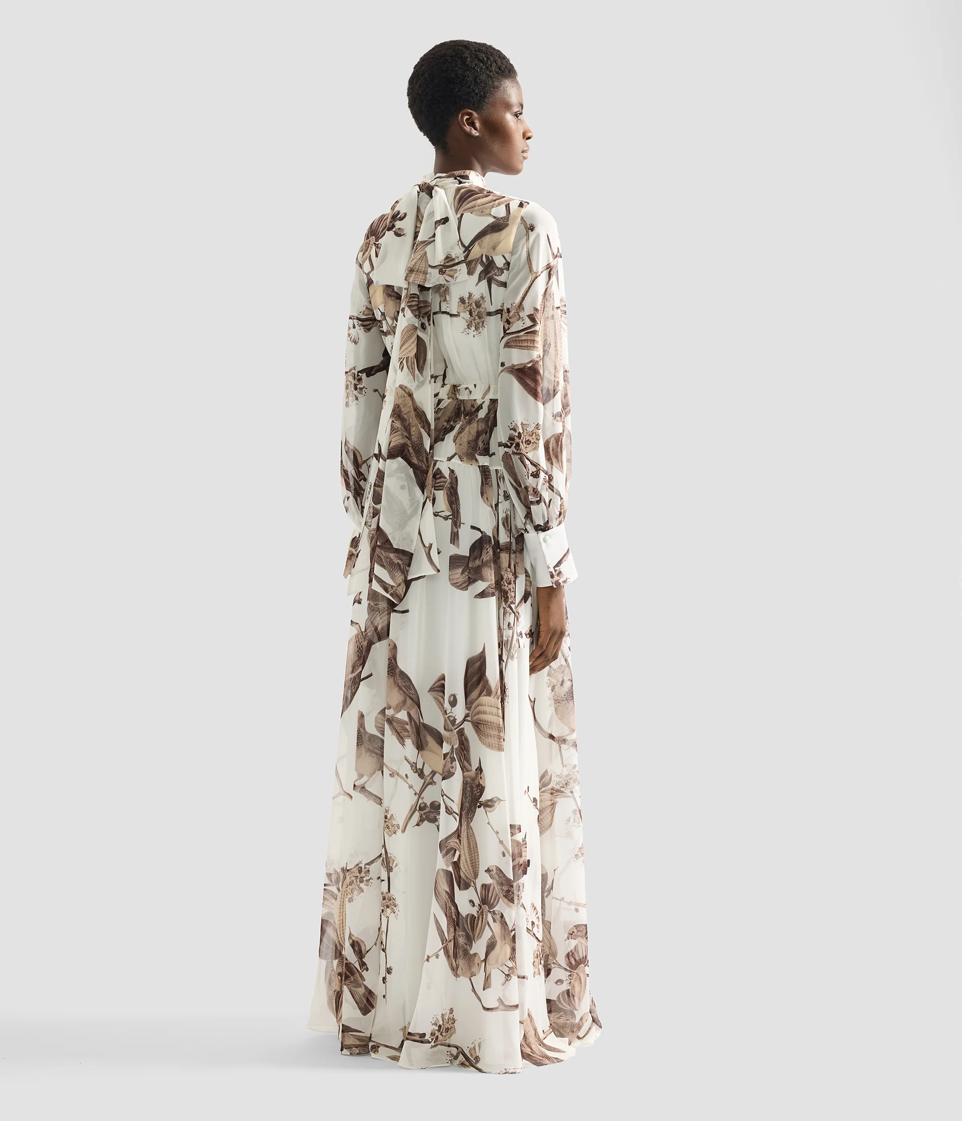 Printed Silk Voile Long Sleeve Gown - Image 3