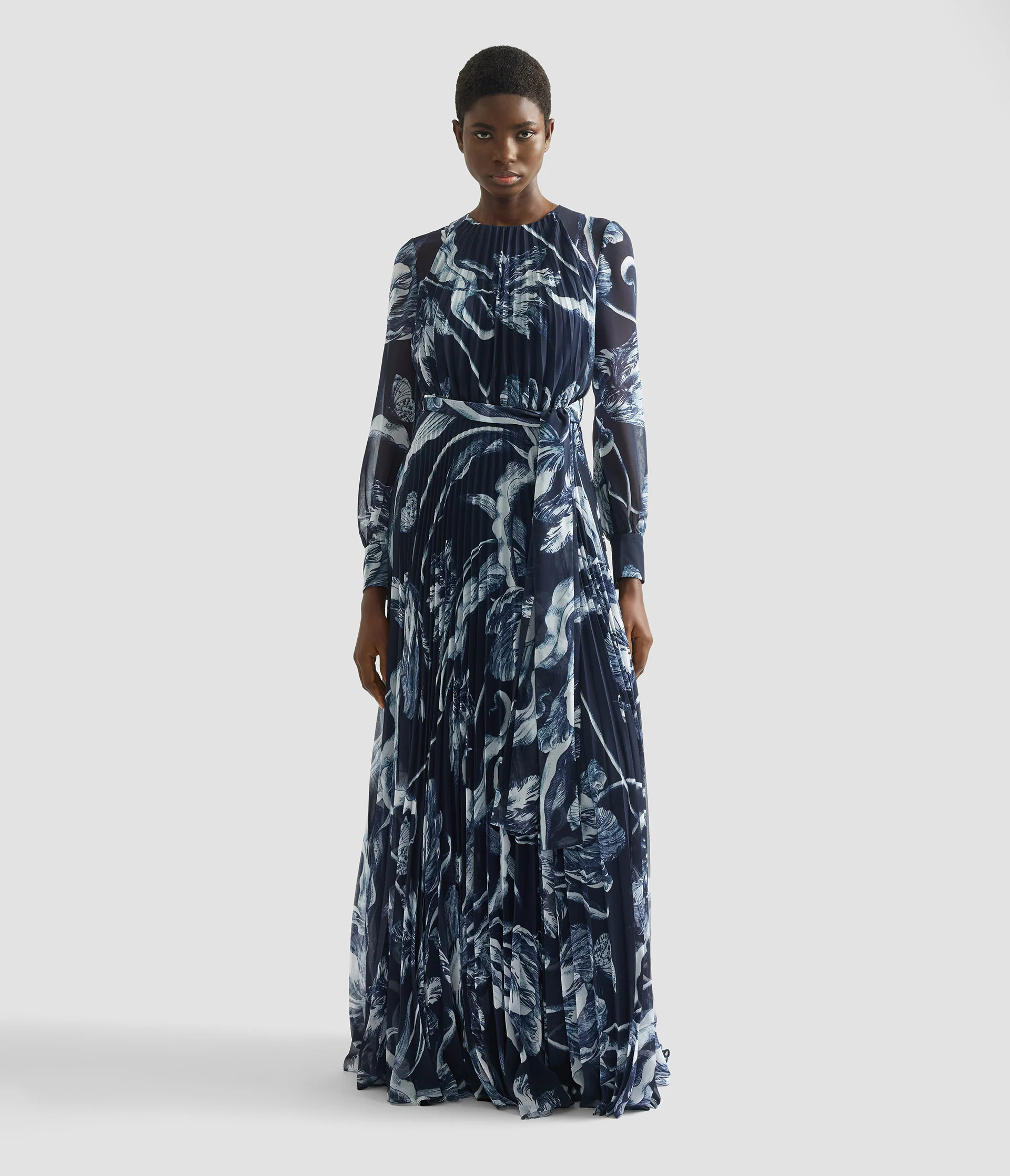 Floral Print Voile Long Sleeve Gown - Image 2