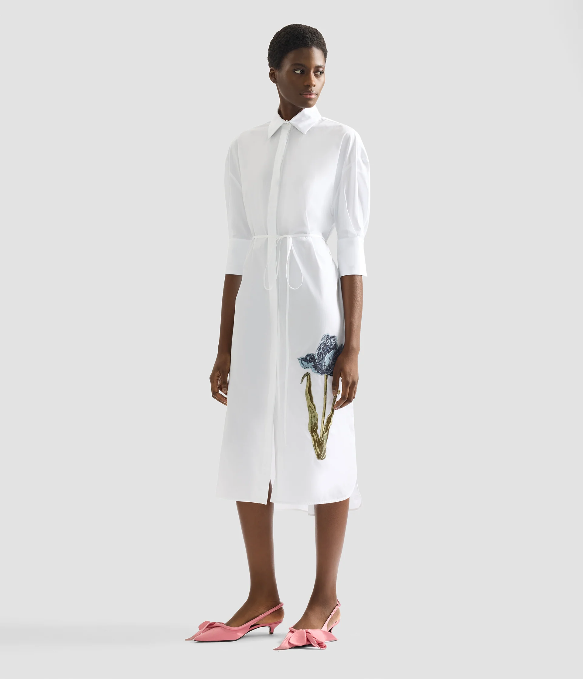 Embroidered Long Sleeve Shirt Dress - Image 2