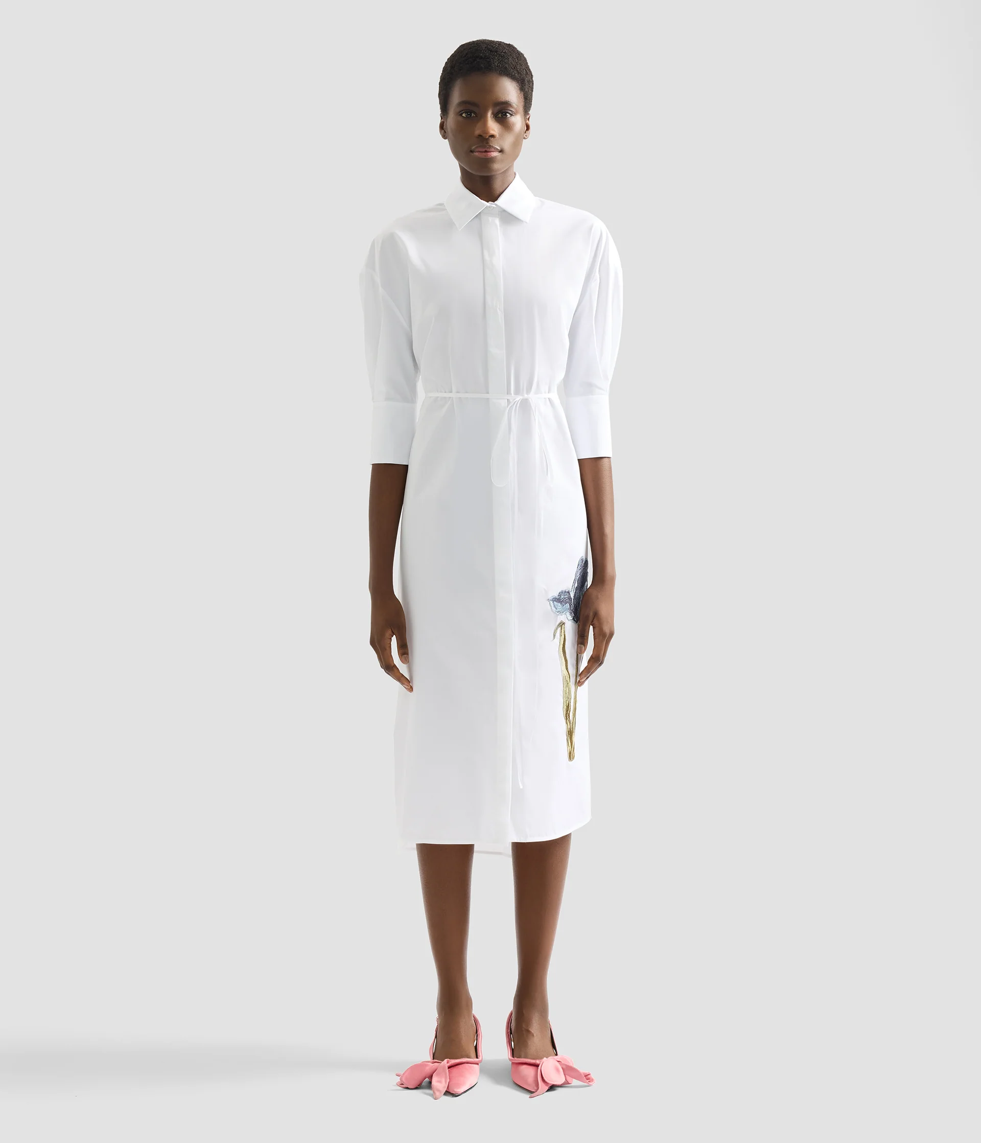 Embroidered Long Sleeve Shirt Dress - Image 3
