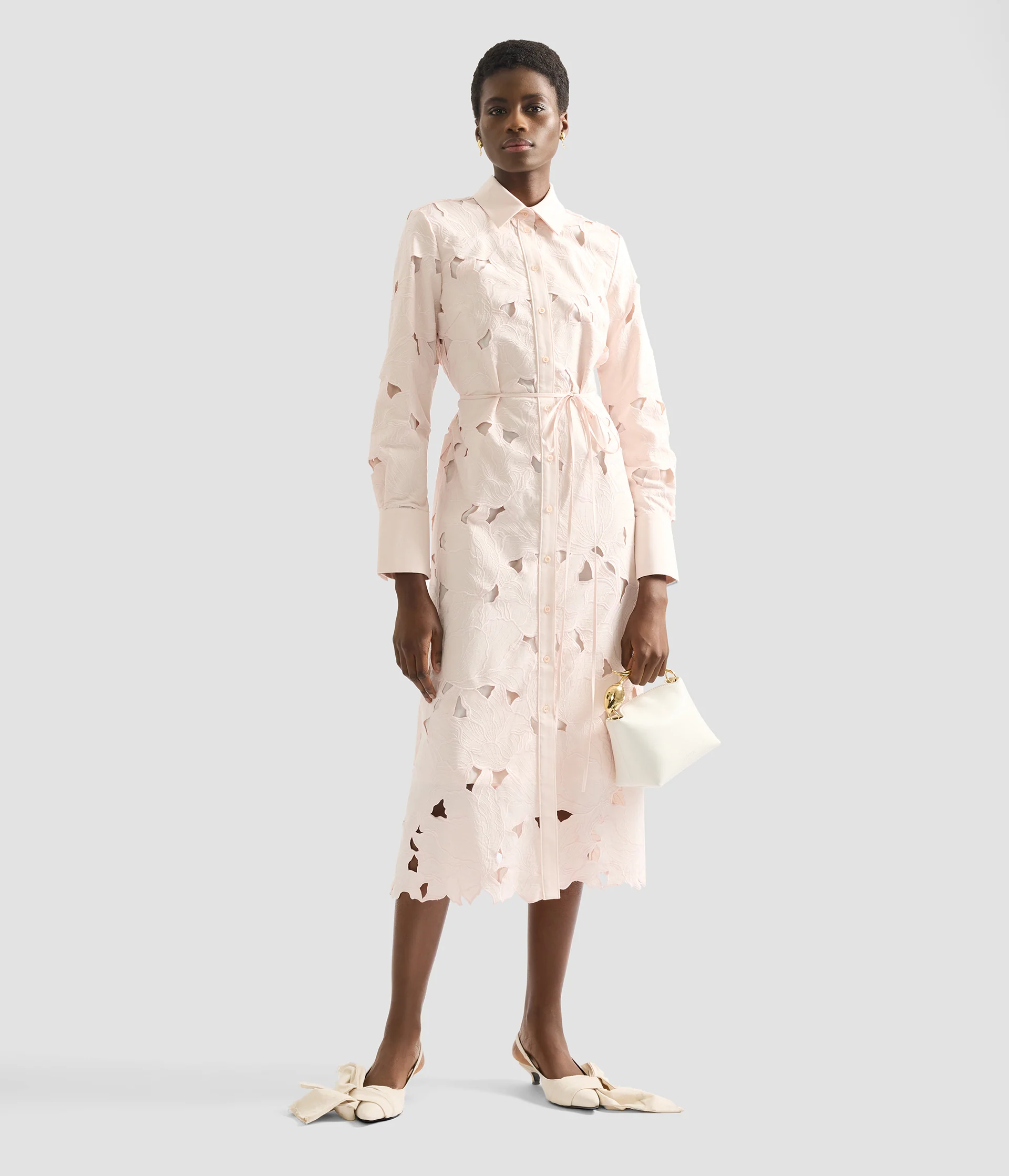 Floral Cutwork Long Sleeve Midi Dress - Image 2