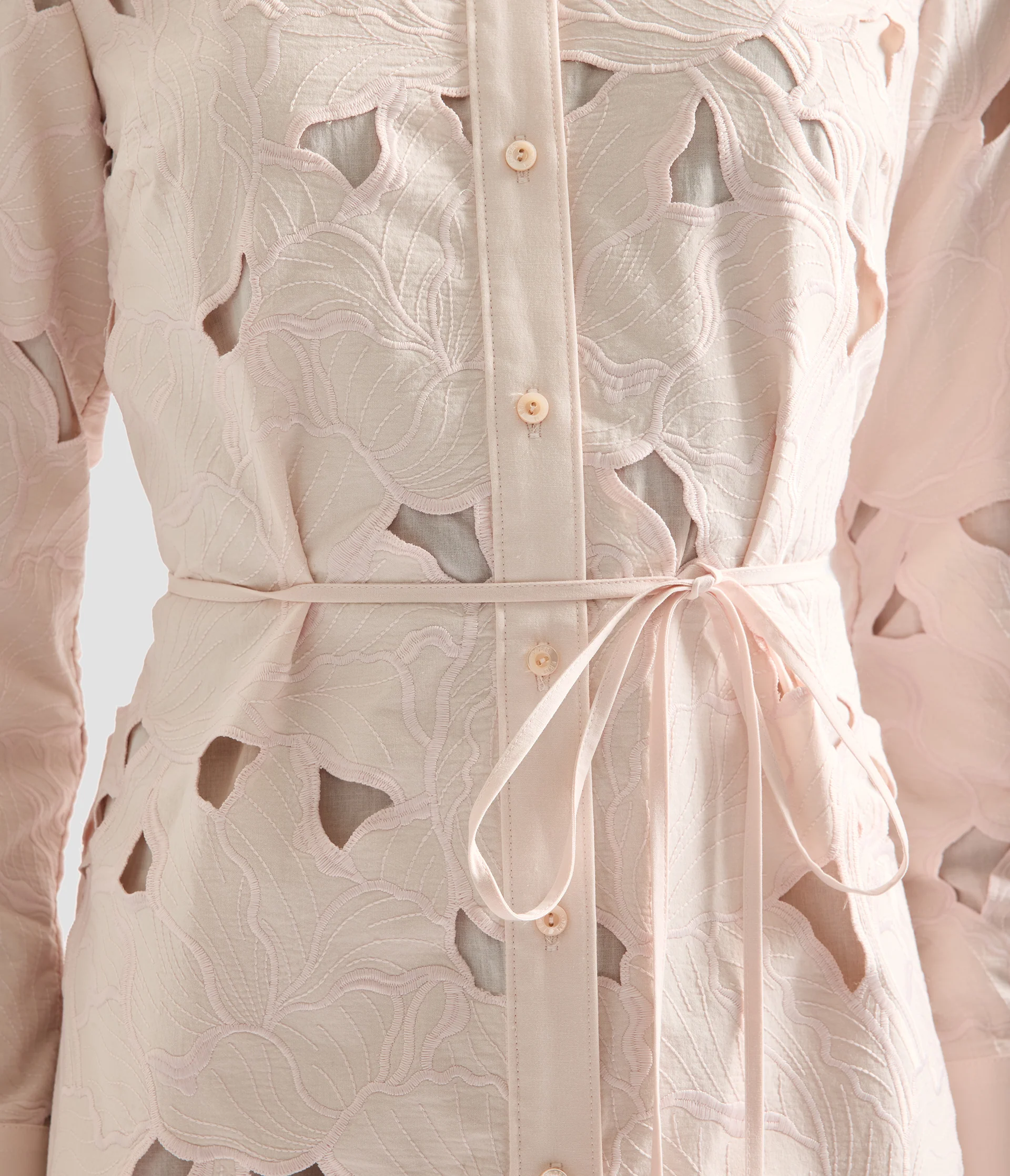 Floral Cutwork Long Sleeve Midi Dress - Image 6