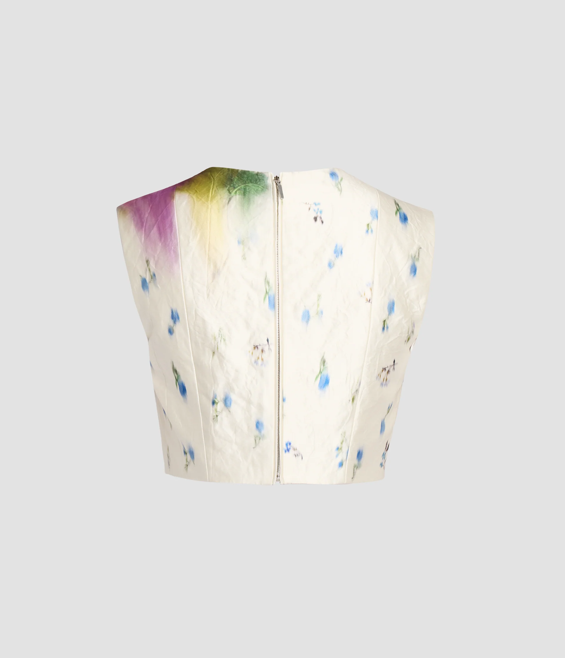 Printed Textured Satin Cropped Sleeveless Top - Image 3