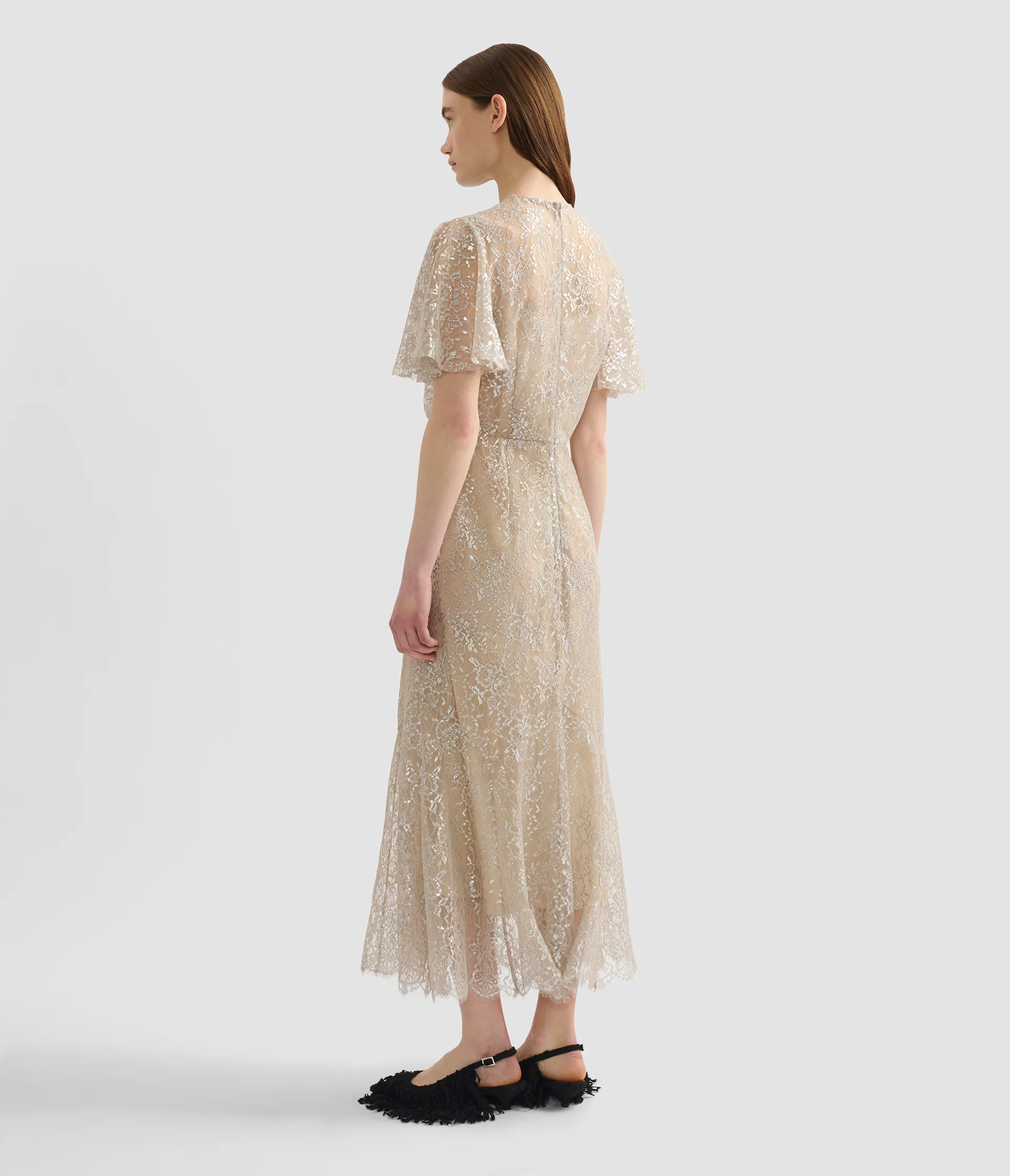 Metallic Lace Midi Dress - Image 3