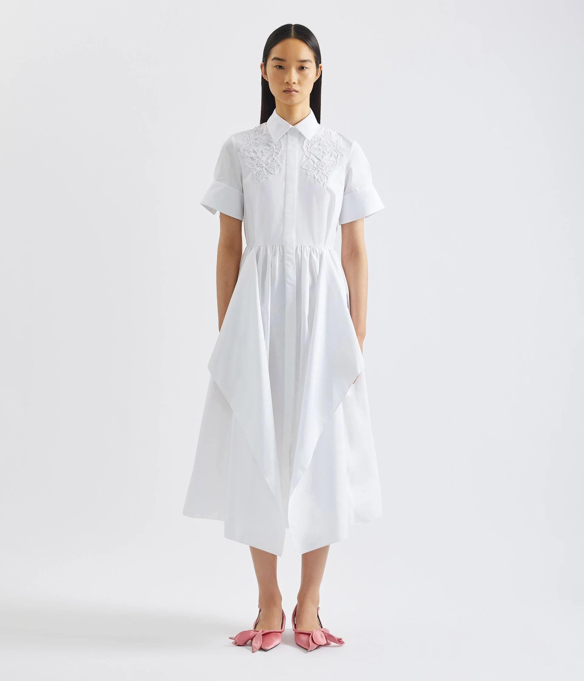 Floral Appliqué Draped Shirt Dress - Image 3
